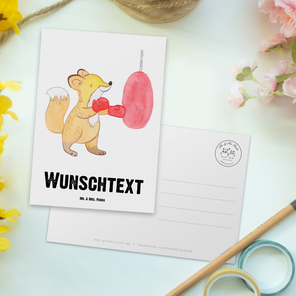 Personalisierte Postkarte Fuchs Boxen Tage Postkarte mit Namen, Postkarte bedrucken, Postkarte mit Wunschtext, Postkarte personalisierbar, Geschenkkarte mit Namen, Grußkarte mit Namen, Karte mit Namen, Einladung mit Namen, Ansichtskarte mit Namen, Geschenkkarte mit Wunschtext, Grußkarte mit Wunschtext, Karte mit Wunschtext, Einladung mit Wunschtext, Ansichtskarte mit Wunschtext, Geschenk, Sport, Sportart, Hobby, Schenken, Danke, Dankeschön, Auszeichnung, Gewinn, Sportler, Boxen, Boxkampf, Boxtraining