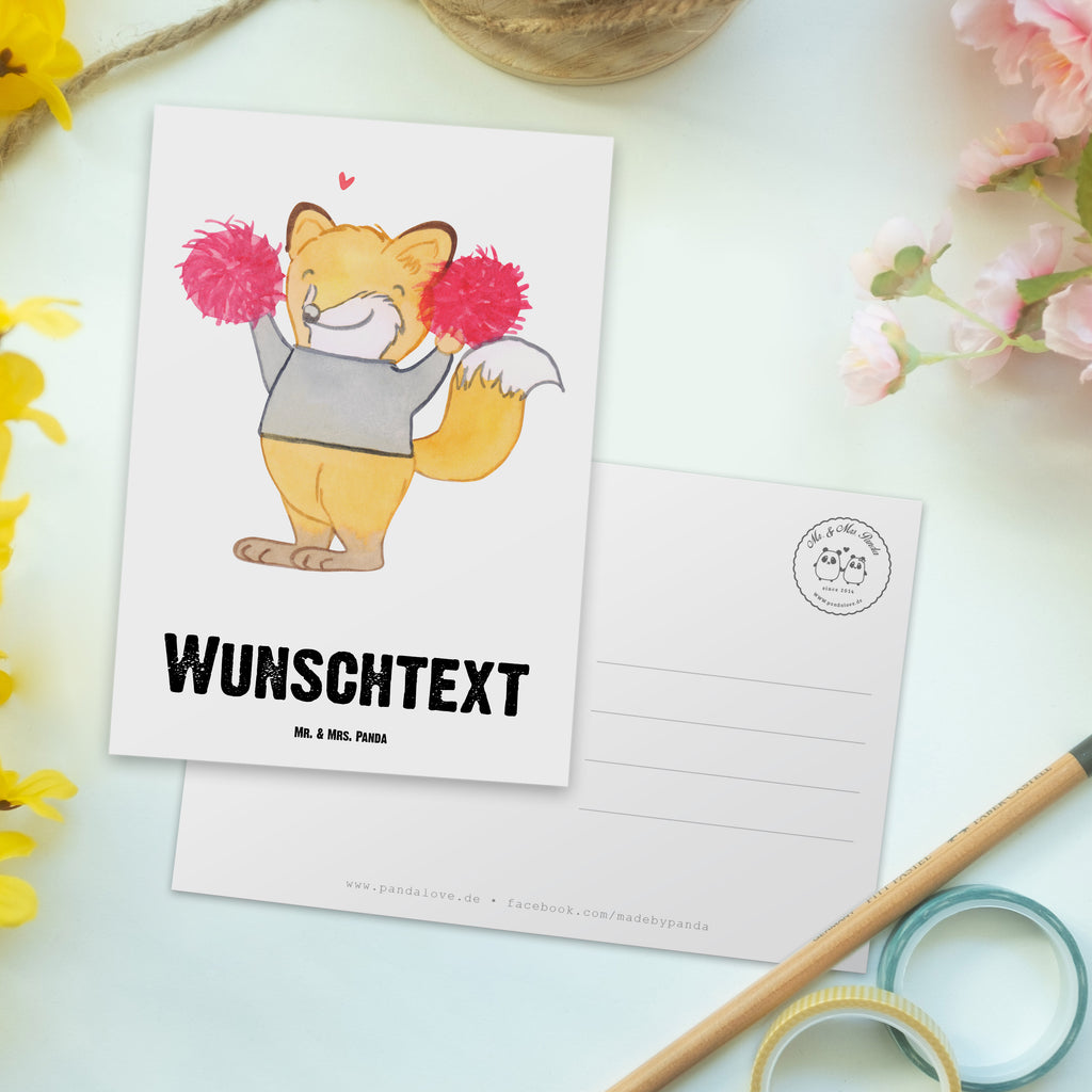 Personalisierte Postkarte Fuchs Cheerleader Medizin Postkarte mit Namen, Postkarte bedrucken, Postkarte mit Wunschtext, Postkarte personalisierbar, Geschenkkarte mit Namen, Grußkarte mit Namen, Karte mit Namen, Einladung mit Namen, Ansichtskarte mit Namen, Geschenkkarte mit Wunschtext, Grußkarte mit Wunschtext, Karte mit Wunschtext, Einladung mit Wunschtext, Ansichtskarte mit Wunschtext, Geschenk, Sport, Sportart, Hobby, Schenken, Danke, Dankeschön, Auszeichnung, Gewinn, Sportler, Cheerleader, Cheerleading, Turnen, Turn Club, Turniere