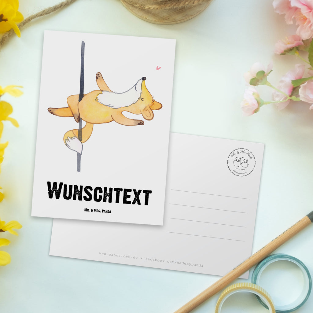 Personalisierte Postkarte Fuchs Poledance Tage Postkarte mit Namen, Postkarte bedrucken, Postkarte mit Wunschtext, Postkarte personalisierbar, Geschenkkarte mit Namen, Grußkarte mit Namen, Karte mit Namen, Einladung mit Namen, Ansichtskarte mit Namen, Geschenkkarte mit Wunschtext, Grußkarte mit Wunschtext, Karte mit Wunschtext, Einladung mit Wunschtext, Ansichtskarte mit Wunschtext, Geschenk, Sport, Sportart, Hobby, Schenken, Danke, Dankeschön, Auszeichnung, Gewinn, Sportler, Pole Dance, Tanzen, Tanz
