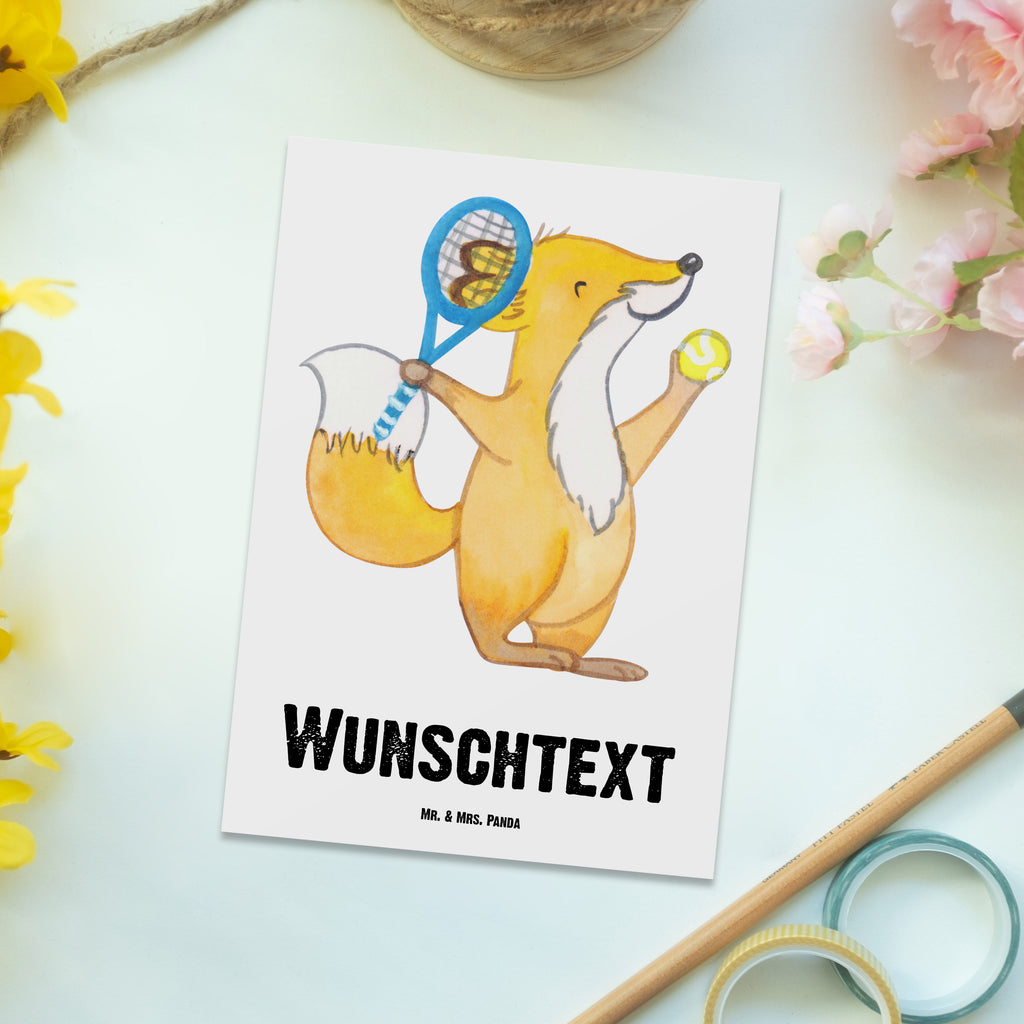 Personalisierte Postkarte Fuchs Tennis spielen Medizin Postkarte mit Namen, Postkarte bedrucken, Postkarte mit Wunschtext, Postkarte personalisierbar, Geschenkkarte mit Namen, Grußkarte mit Namen, Karte mit Namen, Einladung mit Namen, Ansichtskarte mit Namen, Geschenkkarte mit Wunschtext, Grußkarte mit Wunschtext, Karte mit Wunschtext, Einladung mit Wunschtext, Ansichtskarte mit Wunschtext, Geschenk, Sport, Sportart, Hobby, Schenken, Danke, Dankeschön, Auszeichnung, Gewinn, Sportler, Tennis spielen, Tennisclub, Tennisverein, Tennis Turnier, Ballsportart