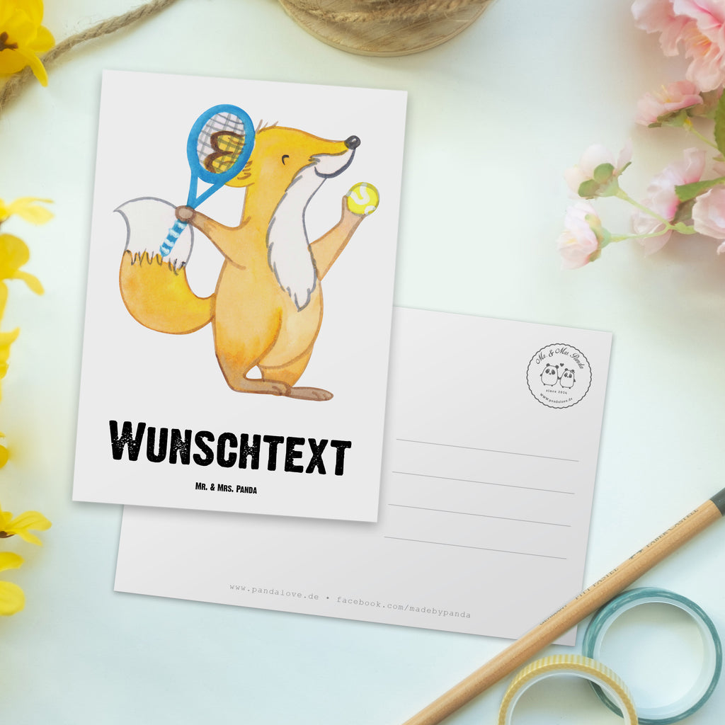 Personalisierte Postkarte Fuchs Tennis spielen Medizin Postkarte mit Namen, Postkarte bedrucken, Postkarte mit Wunschtext, Postkarte personalisierbar, Geschenkkarte mit Namen, Grußkarte mit Namen, Karte mit Namen, Einladung mit Namen, Ansichtskarte mit Namen, Geschenkkarte mit Wunschtext, Grußkarte mit Wunschtext, Karte mit Wunschtext, Einladung mit Wunschtext, Ansichtskarte mit Wunschtext, Geschenk, Sport, Sportart, Hobby, Schenken, Danke, Dankeschön, Auszeichnung, Gewinn, Sportler, Tennis spielen, Tennisclub, Tennisverein, Tennis Turnier, Ballsportart