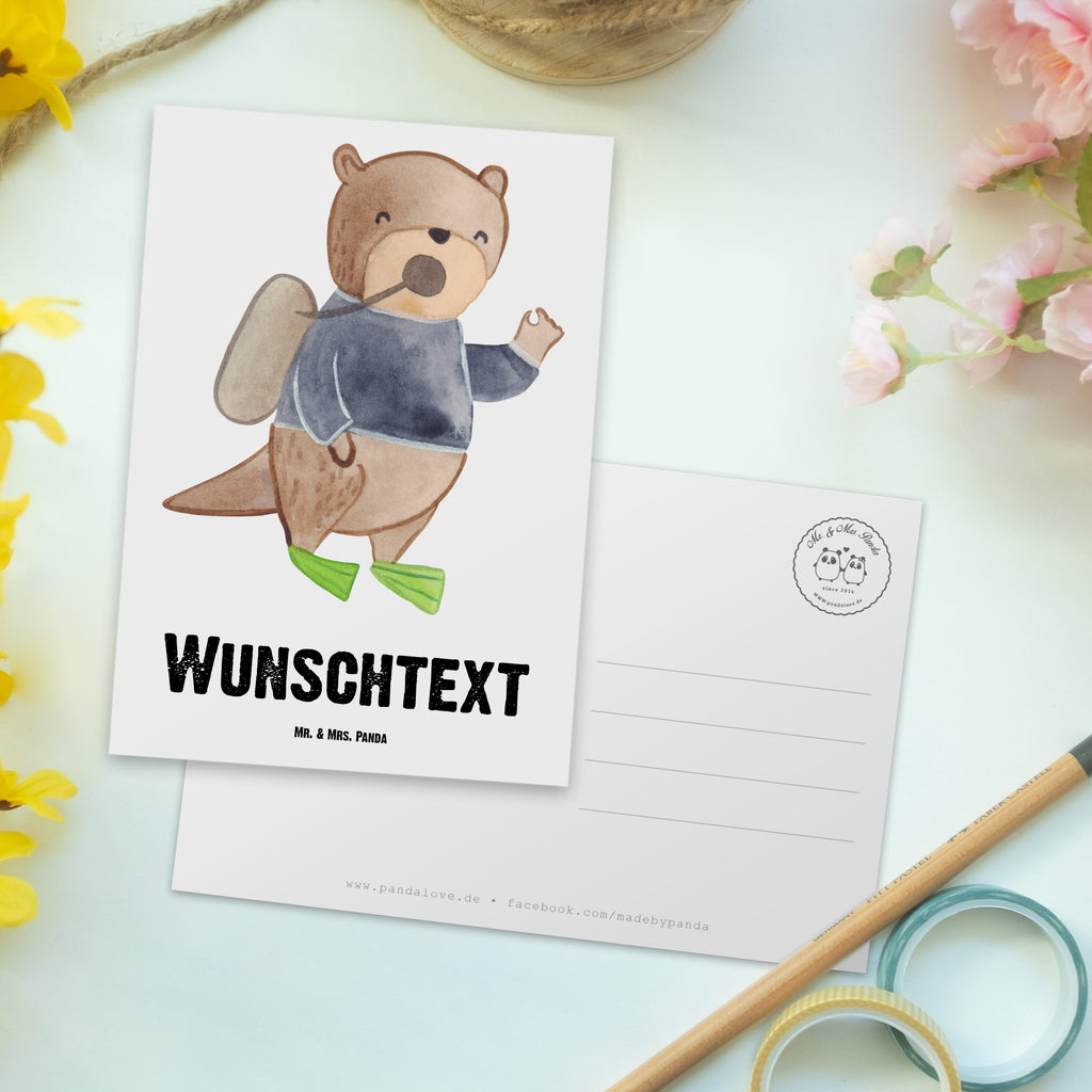 Personalisierte Postkarte Tauchlehrer mit Herz Postkarte mit Namen, Postkarte bedrucken, Postkarte mit Wunschtext, Postkarte personalisierbar, Geschenkkarte mit Namen, Grußkarte mit Namen, Karte mit Namen, Einladung mit Namen, Ansichtskarte mit Namen, Geschenkkarte mit Wunschtext, Grußkarte mit Wunschtext, Karte mit Wunschtext, Einladung mit Wunschtext, Ansichtskarte mit Wunschtext, Beruf, Ausbildung, Jubiläum, Abschied, Rente, Kollege, Kollegin, Geschenk, Schenken, Arbeitskollege, Mitarbeiter, Firma, Danke, Dankeschön