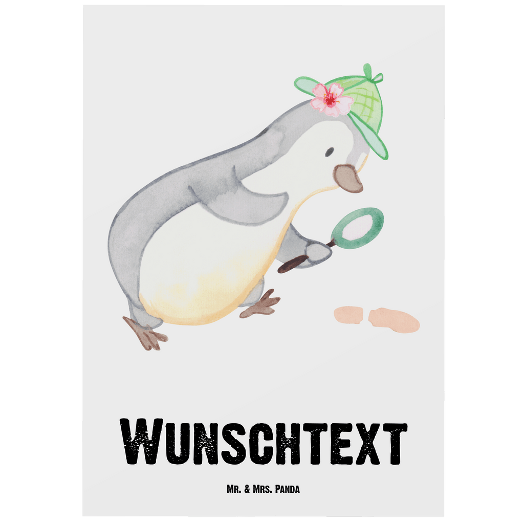 Personalisierte Postkarte Detektivin mit Herz Postkarte mit Namen, Postkarte bedrucken, Postkarte mit Wunschtext, Postkarte personalisierbar, Geschenkkarte mit Namen, Grußkarte mit Namen, Karte mit Namen, Einladung mit Namen, Ansichtskarte mit Namen, Geschenkkarte mit Wunschtext, Grußkarte mit Wunschtext, Karte mit Wunschtext, Einladung mit Wunschtext, Ansichtskarte mit Wunschtext, Beruf, Ausbildung, Jubiläum, Abschied, Rente, Kollege, Kollegin, Geschenk, Schenken, Arbeitskollege, Mitarbeiter, Firma, Danke, Dankeschön, Detektivin, Ermittlerin, Agentin, Privatdetektei, Berufsdetektivin, Wirtschaftsdetektei, Detektivausbildung, Spurensuche