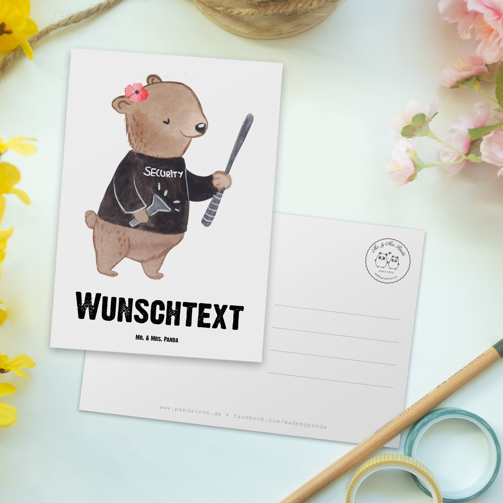 Personalisierte Postkarte Security Mitarbeiterin mit Herz Postkarte mit Namen, Postkarte bedrucken, Postkarte mit Wunschtext, Postkarte personalisierbar, Geschenkkarte mit Namen, Grußkarte mit Namen, Karte mit Namen, Einladung mit Namen, Ansichtskarte mit Namen, Geschenkkarte mit Wunschtext, Grußkarte mit Wunschtext, Karte mit Wunschtext, Einladung mit Wunschtext, Ansichtskarte mit Wunschtext, Beruf, Ausbildung, Jubiläum, Abschied, Rente, Kollege, Kollegin, Geschenk, Schenken, Arbeitskollege, Mitarbeiter, Firma, Danke, Dankeschön
