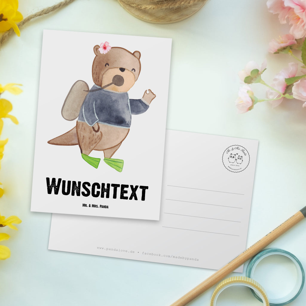 Personalisierte Postkarte Tauchlehrerin aus Leidenschaft Postkarte mit Namen, Postkarte bedrucken, Postkarte mit Wunschtext, Postkarte personalisierbar, Geschenkkarte mit Namen, Grußkarte mit Namen, Karte mit Namen, Einladung mit Namen, Ansichtskarte mit Namen, Geschenkkarte mit Wunschtext, Grußkarte mit Wunschtext, Karte mit Wunschtext, Einladung mit Wunschtext, Ansichtskarte mit Wunschtext, Beruf, Ausbildung, Jubiläum, Abschied, Rente, Kollege, Kollegin, Geschenk, Schenken, Arbeitskollege, Mitarbeiter, Firma, Danke, Dankeschön