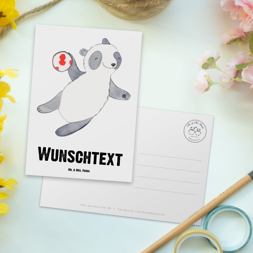 Personalisierte Postkarte Panda Handball spielen Tage Postkarte mit Namen, Postkarte bedrucken, Postkarte mit Wunschtext, Postkarte personalisierbar, Geschenkkarte mit Namen, Grußkarte mit Namen, Karte mit Namen, Einladung mit Namen, Ansichtskarte mit Namen, Geschenkkarte mit Wunschtext, Grußkarte mit Wunschtext, Karte mit Wunschtext, Einladung mit Wunschtext, Ansichtskarte mit Wunschtext, Geschenk, Sport, Sportart, Hobby, Schenken, Danke, Dankeschön, Auszeichnung, Gewinn, Sportler, Handball spielen, Handball Turnier, Handball Club, Handball Verein
