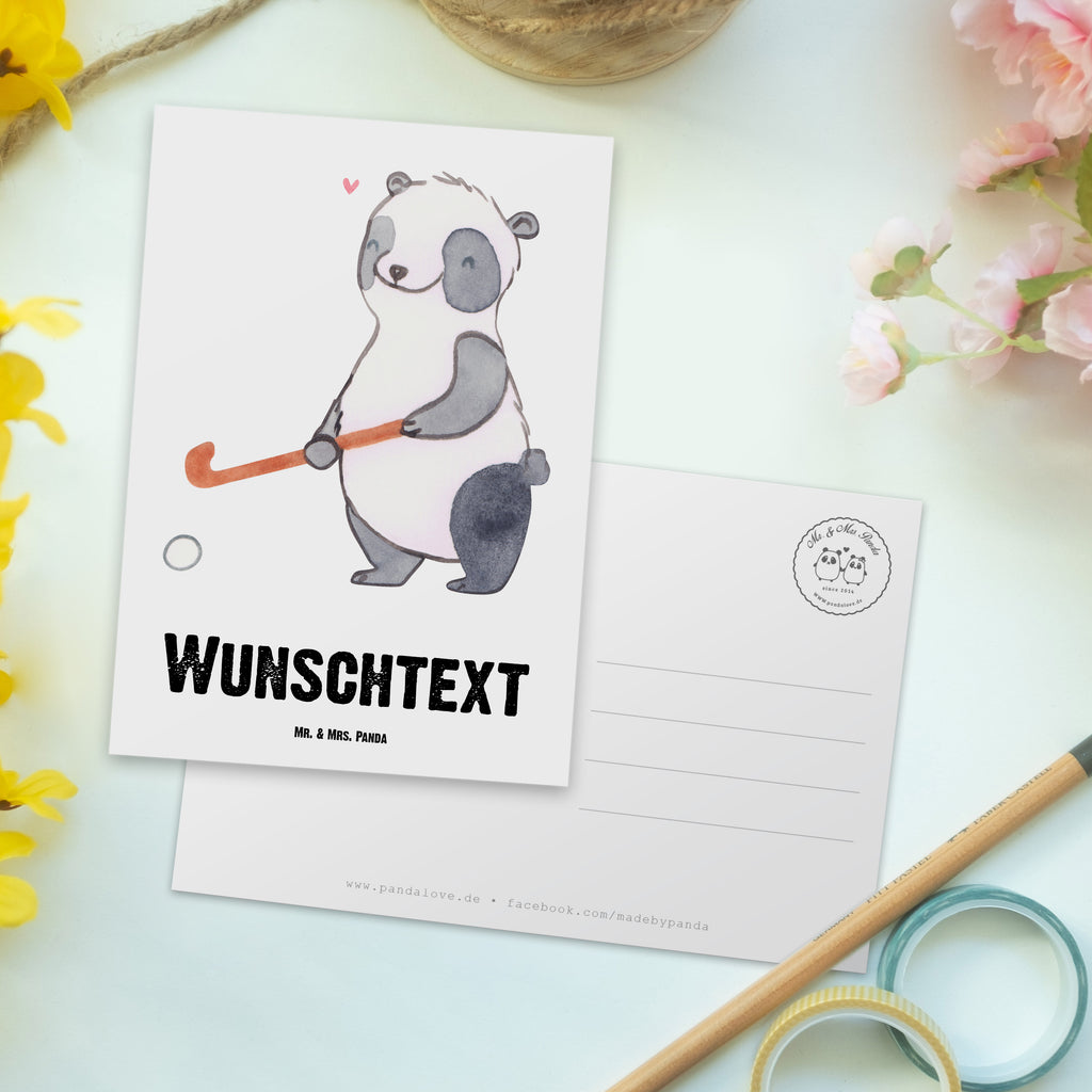Personalisierte Postkarte Panda Hockey spielen Tage Postkarte mit Namen, Postkarte bedrucken, Postkarte mit Wunschtext, Postkarte personalisierbar, Geschenkkarte mit Namen, Grußkarte mit Namen, Karte mit Namen, Einladung mit Namen, Ansichtskarte mit Namen, Geschenkkarte mit Wunschtext, Grußkarte mit Wunschtext, Karte mit Wunschtext, Einladung mit Wunschtext, Ansichtskarte mit Wunschtext, Geschenk, Sport, Sportart, Hobby, Schenken, Danke, Dankeschön, Auszeichnung, Gewinn, Sportler, Hockey spielen, Feldhockey, Hockeyschläger, Hockey Verein