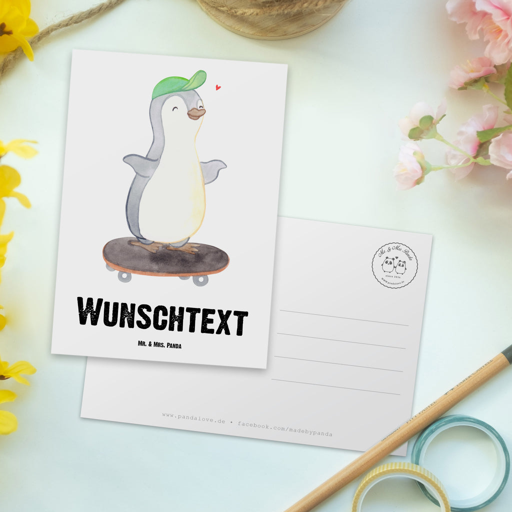 Personalisierte Postkarte Pinguin Skateboarden Medizin Postkarte mit Namen, Postkarte bedrucken, Postkarte mit Wunschtext, Postkarte personalisierbar, Geschenkkarte mit Namen, Grußkarte mit Namen, Karte mit Namen, Einladung mit Namen, Ansichtskarte mit Namen, Geschenkkarte mit Wunschtext, Grußkarte mit Wunschtext, Karte mit Wunschtext, Einladung mit Wunschtext, Ansichtskarte mit Wunschtext, Geschenk, Sport, Sportart, Hobby, Schenken, Danke, Dankeschön, Auszeichnung, Gewinn, Sportler, Skateboarden, Skateboard fahren, Skaten, Skateboard, Skateplatz