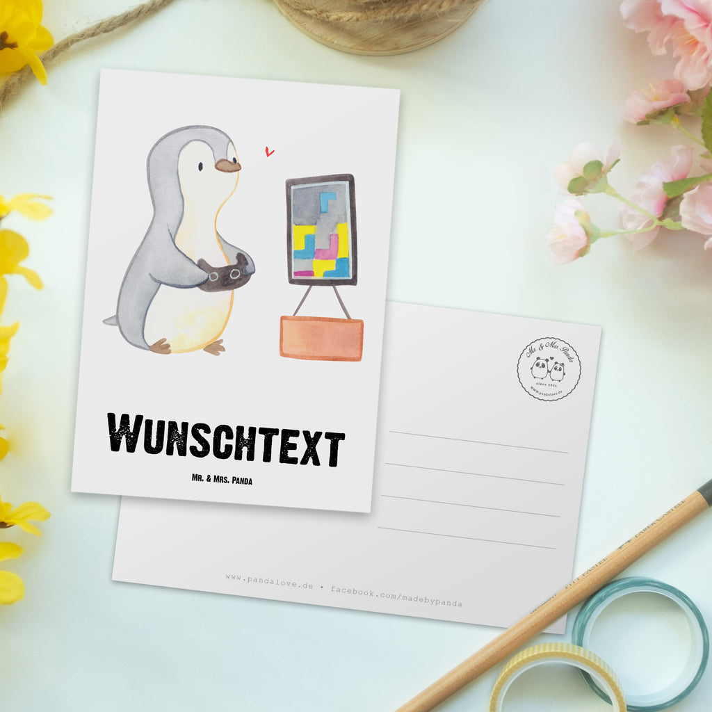 Personalisierte Postkarte Pinguin Zocken Medizin Postkarte mit Namen, Postkarte bedrucken, Postkarte mit Wunschtext, Postkarte personalisierbar, Geschenkkarte mit Namen, Grußkarte mit Namen, Karte mit Namen, Einladung mit Namen, Ansichtskarte mit Namen, Geschenkkarte mit Wunschtext, Grußkarte mit Wunschtext, Karte mit Wunschtext, Einladung mit Wunschtext, Ansichtskarte mit Wunschtext, Geschenk, Sport, Sportart, Hobby, Schenken, Danke, Dankeschön, Auszeichnung, Gewinn, Sportler, Zocken, Gaming, Videospiele, Videogames