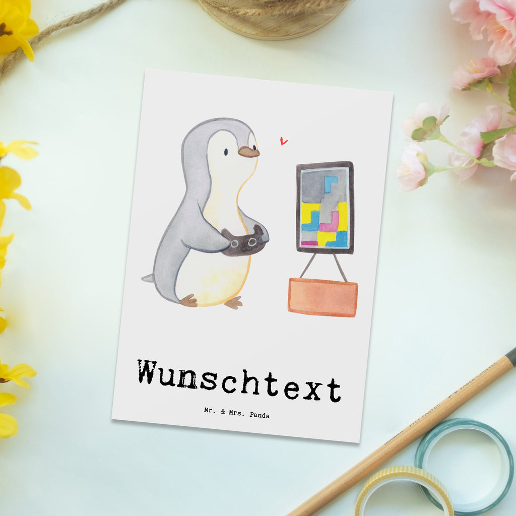 Personalisierte Postkarte Pinguin Zocken Tage Postkarte mit Namen, Postkarte bedrucken, Postkarte mit Wunschtext, Postkarte personalisierbar, Geschenkkarte mit Namen, Grußkarte mit Namen, Karte mit Namen, Einladung mit Namen, Ansichtskarte mit Namen, Geschenkkarte mit Wunschtext, Grußkarte mit Wunschtext, Karte mit Wunschtext, Einladung mit Wunschtext, Ansichtskarte mit Wunschtext, Geschenk, Sport, Sportart, Hobby, Schenken, Danke, Dankeschön, Auszeichnung, Gewinn, Sportler, Zocken, Gaming, Videospiele, Videogames