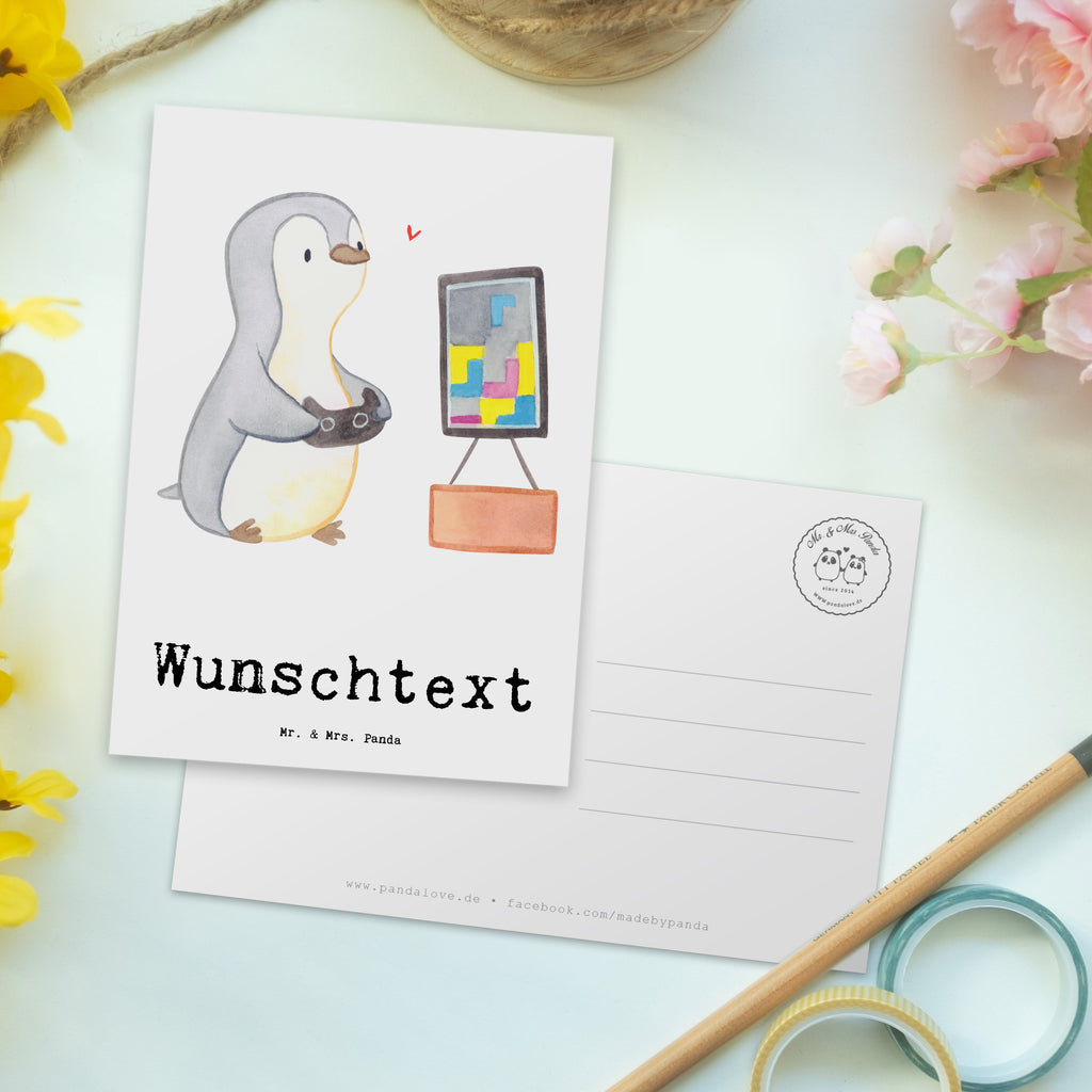Personalisierte Postkarte Pinguin Zocken Tage Postkarte mit Namen, Postkarte bedrucken, Postkarte mit Wunschtext, Postkarte personalisierbar, Geschenkkarte mit Namen, Grußkarte mit Namen, Karte mit Namen, Einladung mit Namen, Ansichtskarte mit Namen, Geschenkkarte mit Wunschtext, Grußkarte mit Wunschtext, Karte mit Wunschtext, Einladung mit Wunschtext, Ansichtskarte mit Wunschtext, Geschenk, Sport, Sportart, Hobby, Schenken, Danke, Dankeschön, Auszeichnung, Gewinn, Sportler, Zocken, Gaming, Videospiele, Videogames
