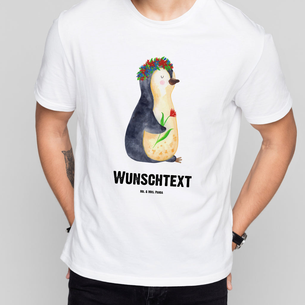 Größe S Personalisiertes T-Shirt Pinguin Blumenkranz T-Shirt Personalisiert, T-Shirt mit Namen, T-Shirt mit Aufruck, Männer, Frauen, Pinguin, Pinguine, Blumenkranz, Universum, Leben, Wünsche, Ziele, Lebensziele, Motivation, Lebenslust, Liebeskummer, Geschenkidee
