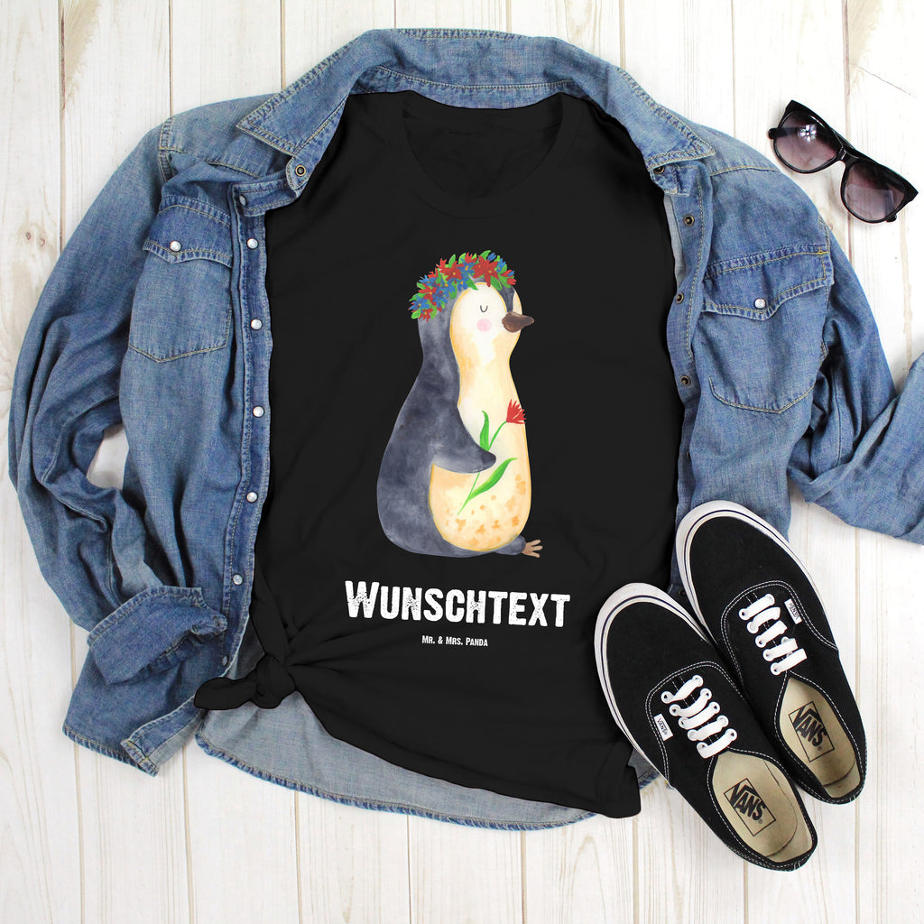 Größe S Personalisiertes T-Shirt Pinguin Blumenkranz T-Shirt Personalisiert, T-Shirt mit Namen, T-Shirt mit Aufruck, Männer, Frauen, Pinguin, Pinguine, Blumenkranz, Universum, Leben, Wünsche, Ziele, Lebensziele, Motivation, Lebenslust, Liebeskummer, Geschenkidee