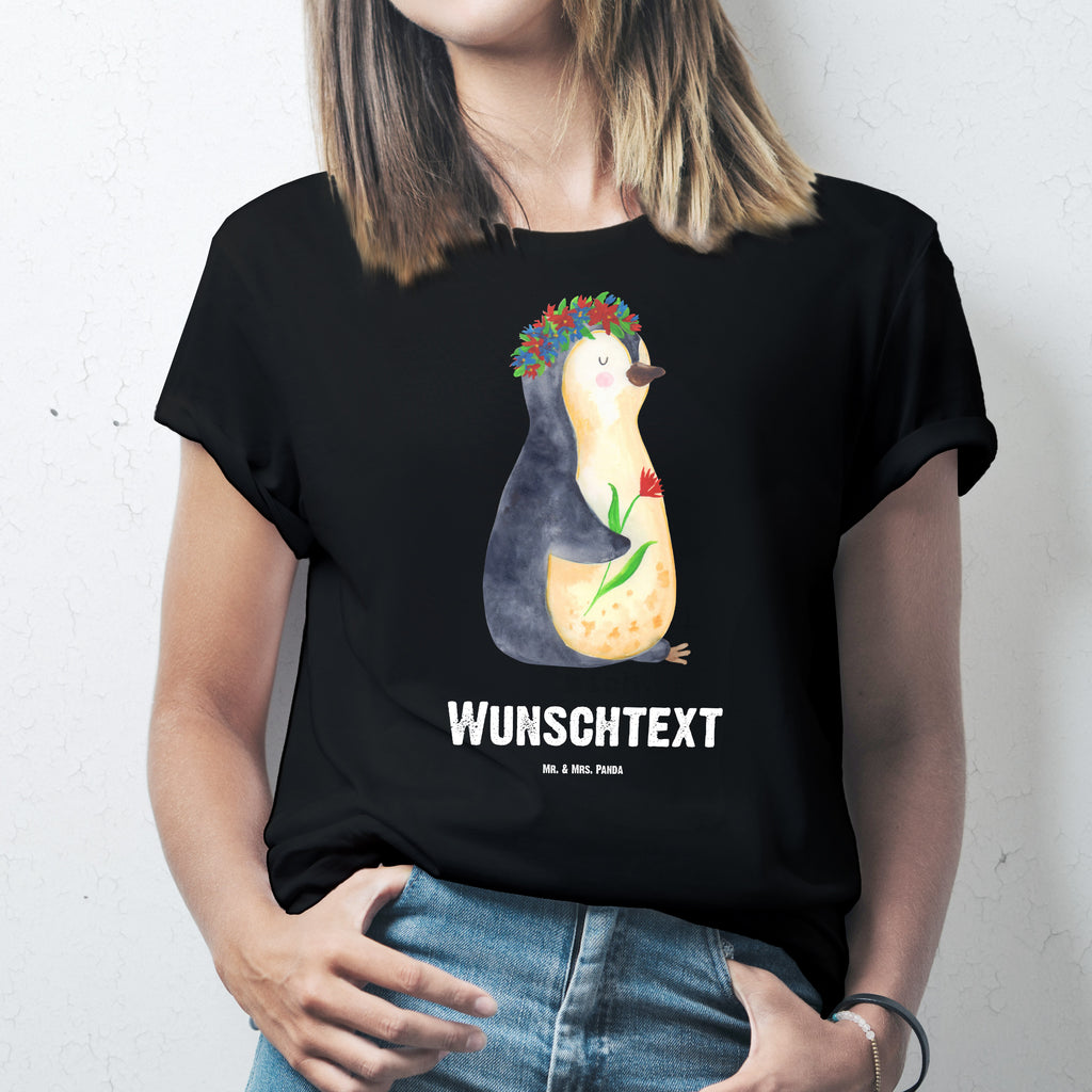 Größe S Personalisiertes T-Shirt Pinguin Blumenkranz T-Shirt Personalisiert, T-Shirt mit Namen, T-Shirt mit Aufruck, Männer, Frauen, Pinguin, Pinguine, Blumenkranz, Universum, Leben, Wünsche, Ziele, Lebensziele, Motivation, Lebenslust, Liebeskummer, Geschenkidee