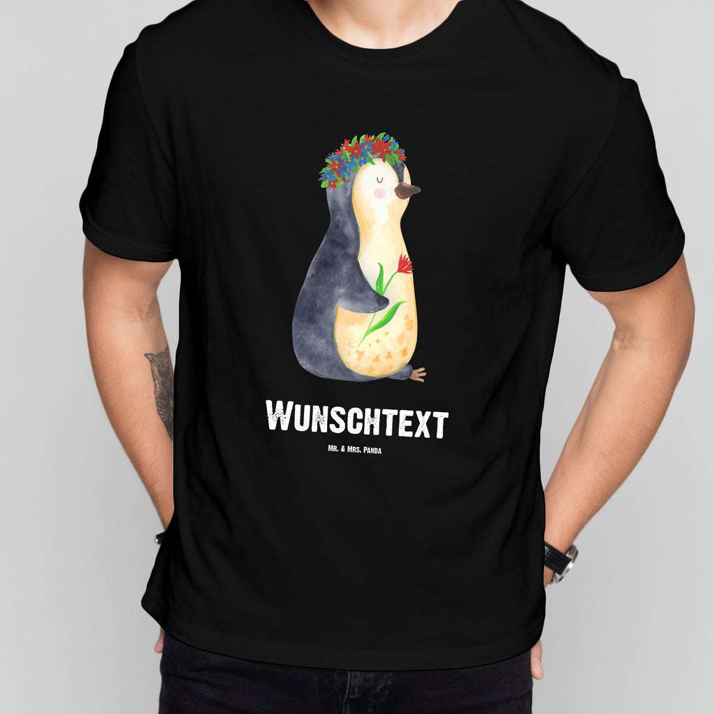 Größe S Personalisiertes T-Shirt Pinguin Blumenkranz T-Shirt Personalisiert, T-Shirt mit Namen, T-Shirt mit Aufruck, Männer, Frauen, Pinguin, Pinguine, Blumenkranz, Universum, Leben, Wünsche, Ziele, Lebensziele, Motivation, Lebenslust, Liebeskummer, Geschenkidee