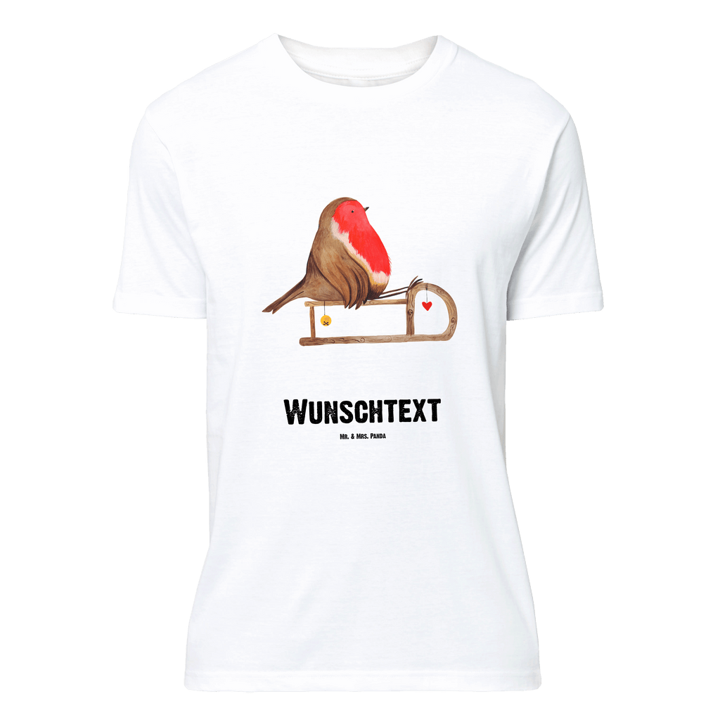 Größe M Personalisiertes T-Shirt Rotkehlchen Schlitten T-Shirt Personalisiert, T-Shirt mit Namen, T-Shirt mit Aufruck, Männer, Frauen, Winter, Weihnachten, Weihnachtsdeko, Nikolaus, Advent, Heiligabend, Wintermotiv, Schlitten, Vogel