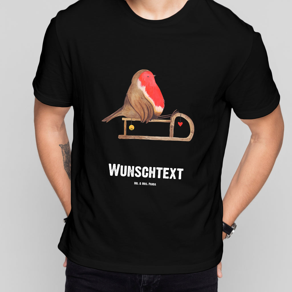 Größe M Personalisiertes T-Shirt Rotkehlchen Schlitten T-Shirt Personalisiert, T-Shirt mit Namen, T-Shirt mit Aufruck, Männer, Frauen, Winter, Weihnachten, Weihnachtsdeko, Nikolaus, Advent, Heiligabend, Wintermotiv, Schlitten, Vogel