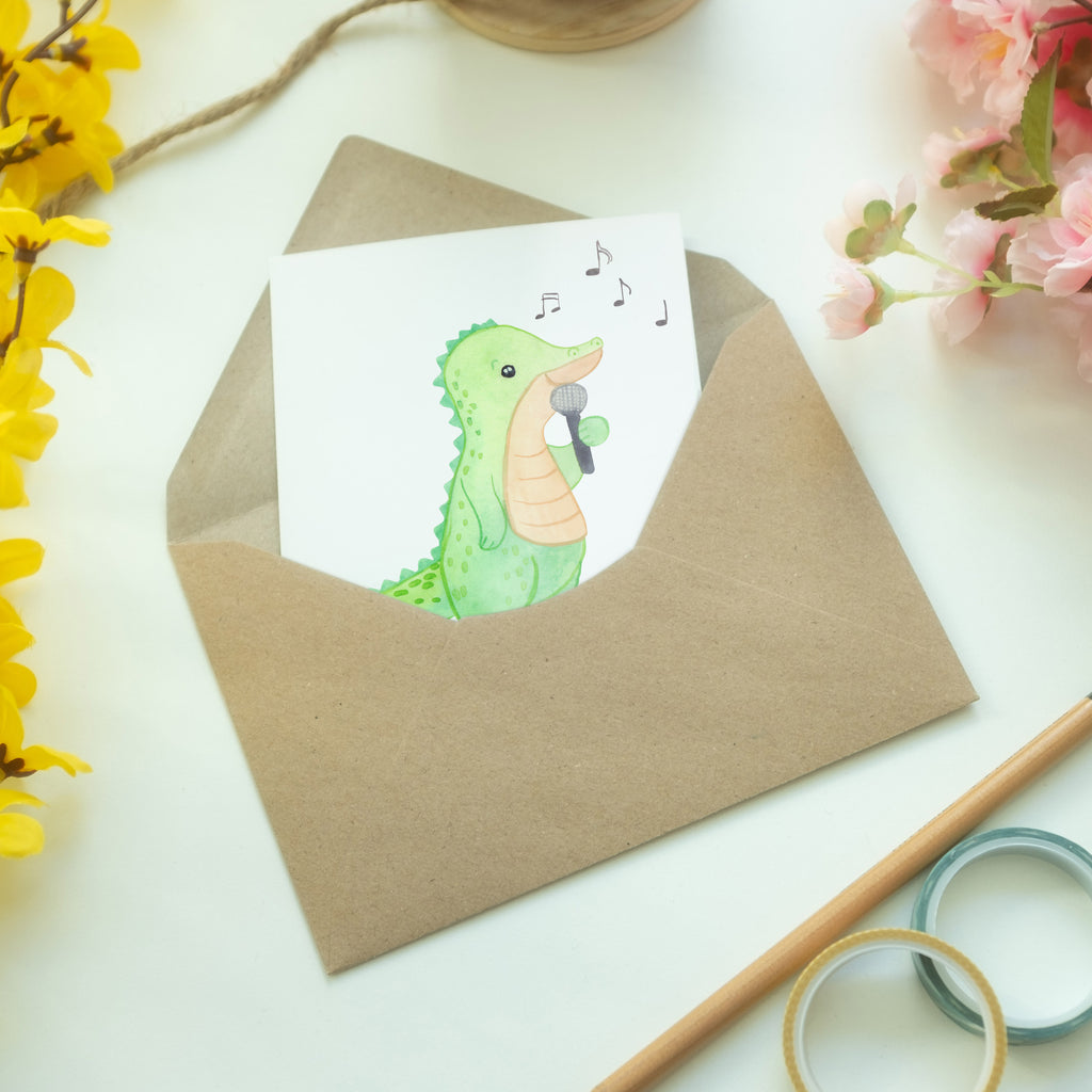 Personalisierte Grußkarte Krokodil Singen Tage Personalisierte Grußkarte, Personalisiertere Klappkarte, Personalisierte Einladungskarte, Personalisierte Glückwunschkarte, Personalisierte Hochzeitskarte, Personalisierte Geburtstagskarte, Grußkarte mit Namen, Grußkarte selber drucken, Grußkarte selbst gestalten, Grußkarte mit persönlichen Nachrichten, Grußkarte als Geldgeschenk, Grußkarten personalisiert, Geschenk, Sport, Sportart, Hobby, Schenken, Danke, Dankeschön, Auszeichnung, Gewinn, Sportler, Singen, Band, Live Auftritt, Gesang, Hobbysänger