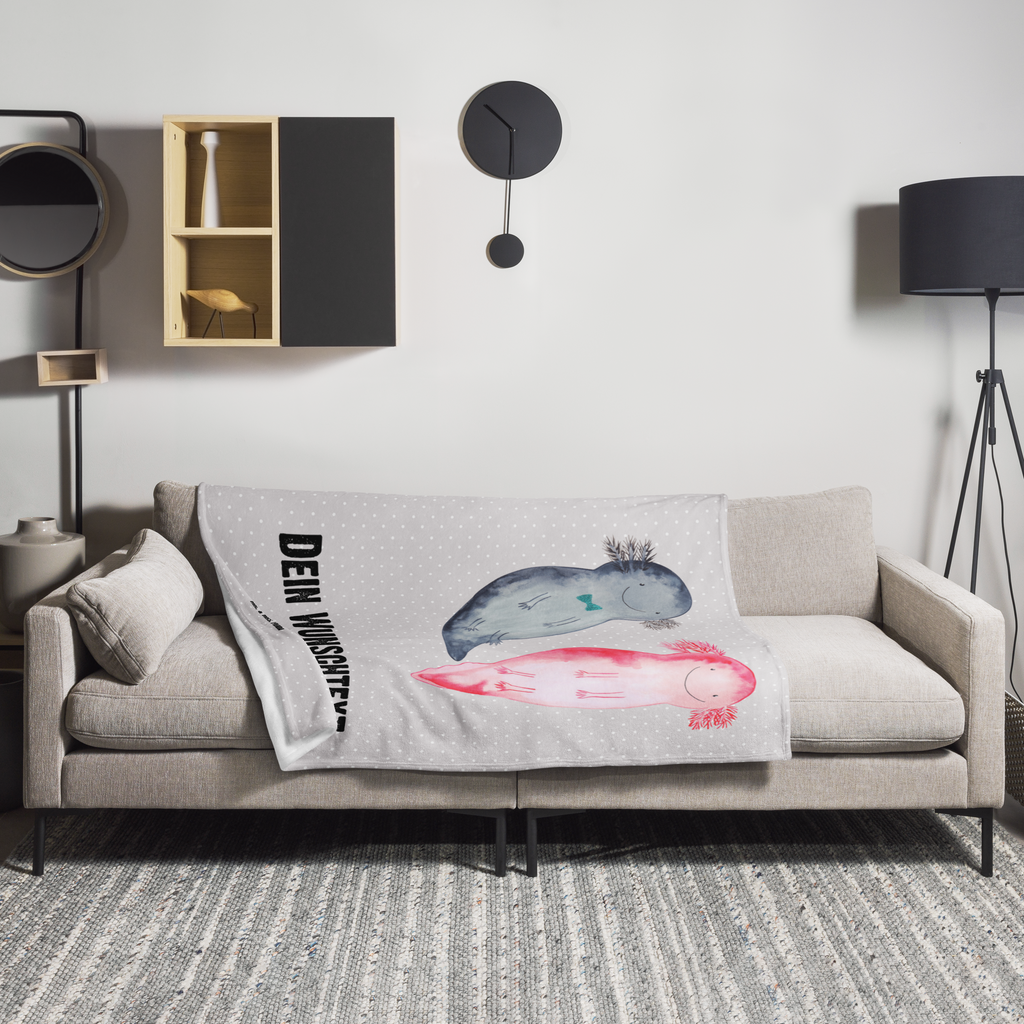 Personalisierte Decke Axolotl Axel+Lotte Personalisierte Decke, Decke mit Namen, Kuscheldecke mit Namen, Decke bedrucken, Kuscheldecke bedrucken, Axolotl, Molch, Axolot, Schwanzlurch, Lurch, Lurche, Liebe, große Liebe, Liebesbeweis, Freund, Verlobter, Ehemann, Jahrestag, Valentinstag
