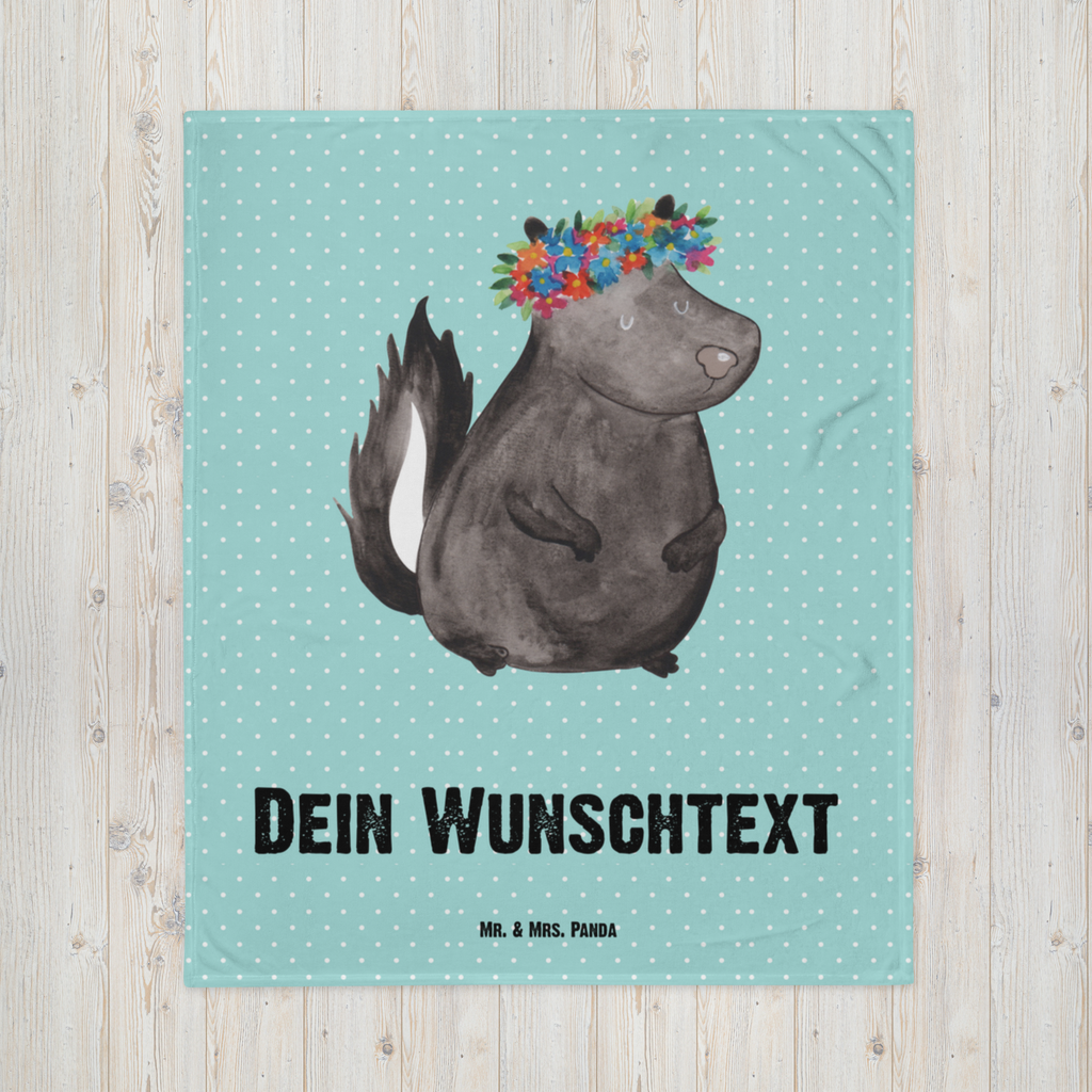 Personalisierte Decke Stinktier Blumenmaedchen Personalisierte Decke, Decke mit Namen, Kuscheldecke mit Namen, Decke bedrucken, Kuscheldecke bedrucken, Stinktier, Skunk, Wildtier, Raubtier, Stinker, Stinki, Yoga, Namaste, Lebe, Liebe, Lache