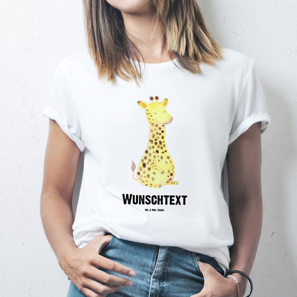 Größe XL Personalisiertes T-Shirt Giraffe Zufrieden T-Shirt Personalisiert, T-Shirt mit Namen, T-Shirt mit Aufruck, Männer, Frauen, Afrika, Wildtiere, Giraffe, Zufrieden, Glück, Abenteuer