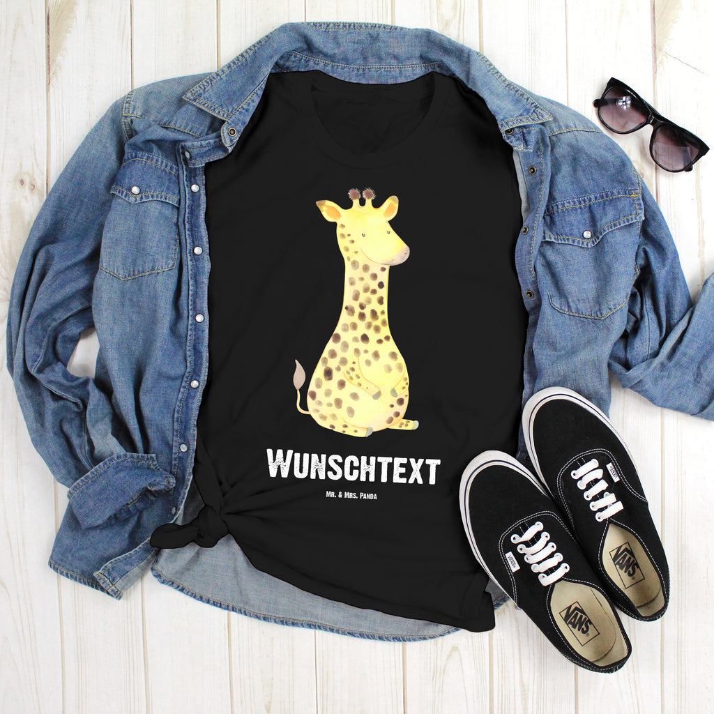 Größe XL Personalisiertes T-Shirt Giraffe Zufrieden T-Shirt Personalisiert, T-Shirt mit Namen, T-Shirt mit Aufruck, Männer, Frauen, Afrika, Wildtiere, Giraffe, Zufrieden, Glück, Abenteuer