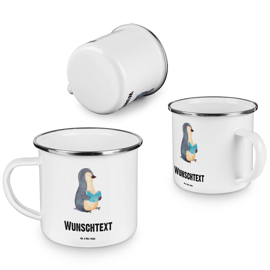 Personalisierte Emaille Tasse Pinguin Buch Emaille Tasse personalisiert, Emaille Tasse mit Namen, Campingtasse personalisiert, Namenstasse, Campingtasse bedrucken, Campinggeschirr personalsisert, Pinguin, Pinguine, Buch, Lesen, Bücherwurm, Nichtstun, Faulenzen, Ferien, Urlaub, Freizeit