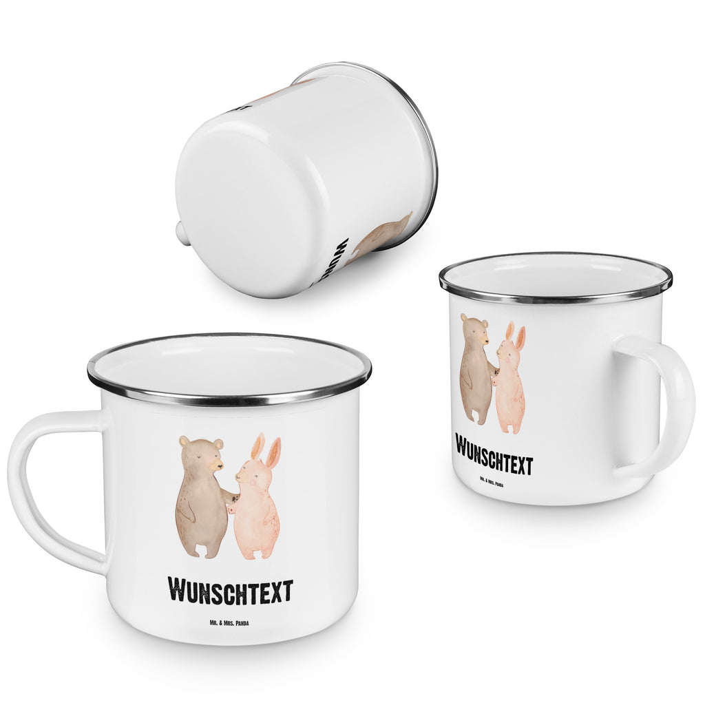 Personalisierte Emaille Tasse Bär Hase Umarmen Emaille Tasse personalisiert, Emaille Tasse mit Namen, Campingtasse personalisiert, Namenstasse, Campingtasse bedrucken, Campinggeschirr personalsisert, Liebe, Partner, Freund, Freundin, Ehemann, Ehefrau, Heiraten, Verlobung, Heiratsantrag, Liebesgeschenk, Jahrestag, Hocheitstag, Freunde, bester Freund, Hase, Bär, Bärchen, best friends