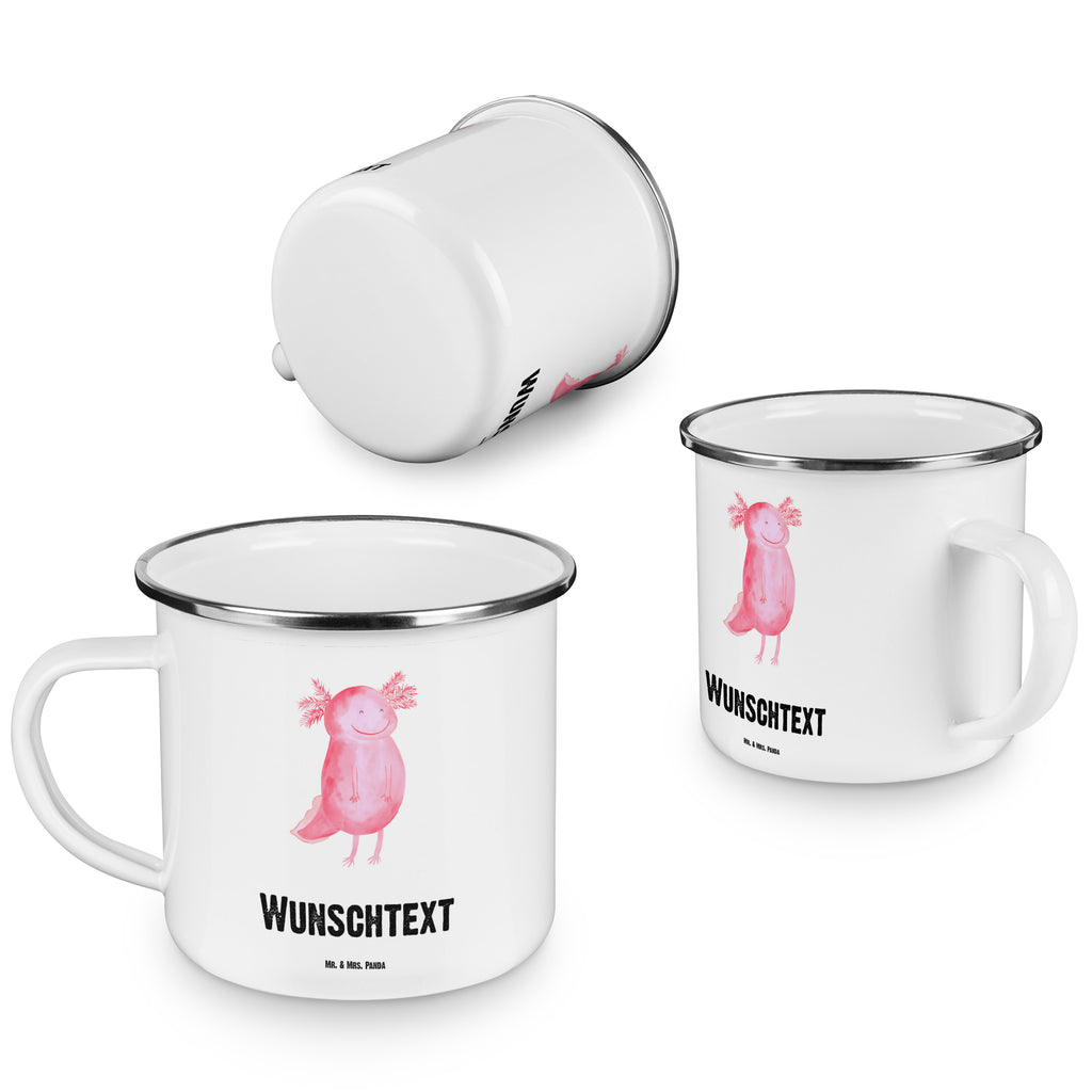 Personalisierte Emaille Tasse Axolotl glücklich Emaille Tasse personalisiert, Emaille Tasse mit Namen, Campingtasse personalisiert, Namenstasse, Campingtasse bedrucken, Campinggeschirr personalsisert, Axolotl, Molch, Axolot, Schwanzlurch, Lurch, Lurche, Motivation, gute Laune