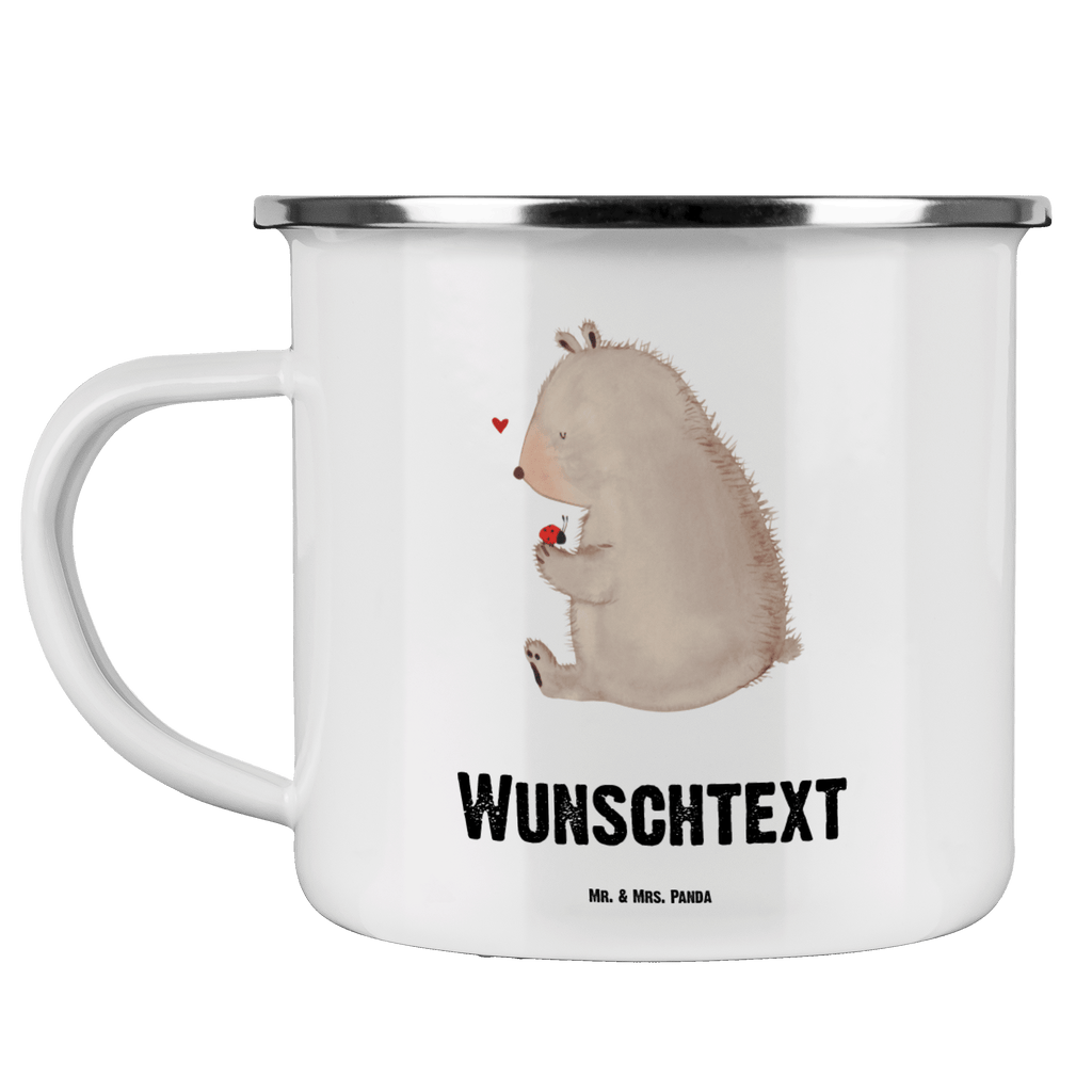 Personalisierte Emaille Tasse Bär mit Marienkäfer Emaille Tasse personalisiert, Emaille Tasse mit Namen, Campingtasse personalisiert, Namenstasse, Campingtasse bedrucken, Campinggeschirr personalsisert, Bär, Teddy, Teddybär, Marienkäfer, Liebe, Freiheit, Motivation, Das Leben ist schön