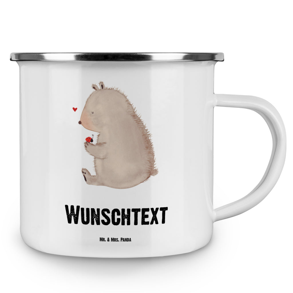 Personalisierte Emaille Tasse Bär mit Marienkäfer Emaille Tasse personalisiert, Emaille Tasse mit Namen, Campingtasse personalisiert, Namenstasse, Campingtasse bedrucken, Campinggeschirr personalsisert, Bär, Teddy, Teddybär, Marienkäfer, Liebe, Freiheit, Motivation, Das Leben ist schön