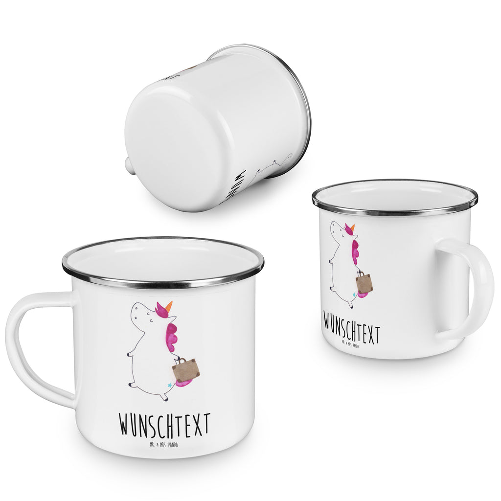 Personalisierte Emaille Tasse Einhorn Koffer Emaille Tasse personalisiert, Emaille Tasse mit Namen, Campingtasse personalisiert, Namenstasse, Campingtasse bedrucken, Campinggeschirr personalsisert, Einhorn, Einhörner, Einhorn Deko, Pegasus, Unicorn, unicorn, Koffer, Verreisen, Reise, Gepäck, Abenteuer, Erwachsen, Kind, albern, Spaß, lustig, witzig