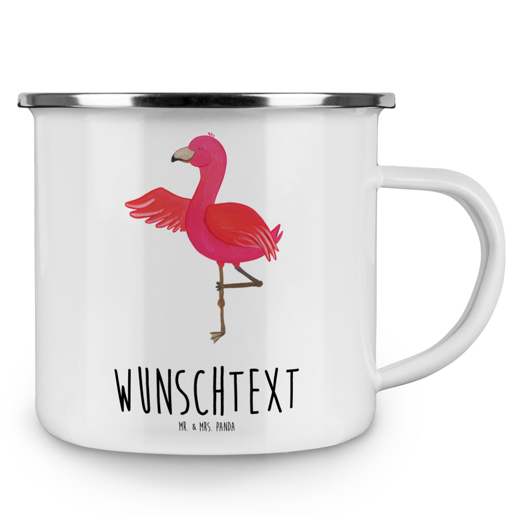 Personalisierte Emaille Tasse Flamingo Yoga Emaille Tasse personalisiert, Emaille Tasse mit Namen, Campingtasse personalisiert, Namenstasse, Campingtasse bedrucken, Campinggeschirr personalsisert, Flamingo, Vogel, Yoga, Namaste, Achtsamkeit, Yoga-Übung, Entspannung, Ärger, Aufregen, Tiefenentspannung