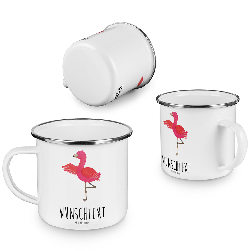 Personalisierte Emaille Tasse Flamingo Yoga Emaille Tasse personalisiert, Emaille Tasse mit Namen, Campingtasse personalisiert, Namenstasse, Campingtasse bedrucken, Campinggeschirr personalsisert, Flamingo, Vogel, Yoga, Namaste, Achtsamkeit, Yoga-Übung, Entspannung, Ärger, Aufregen, Tiefenentspannung
