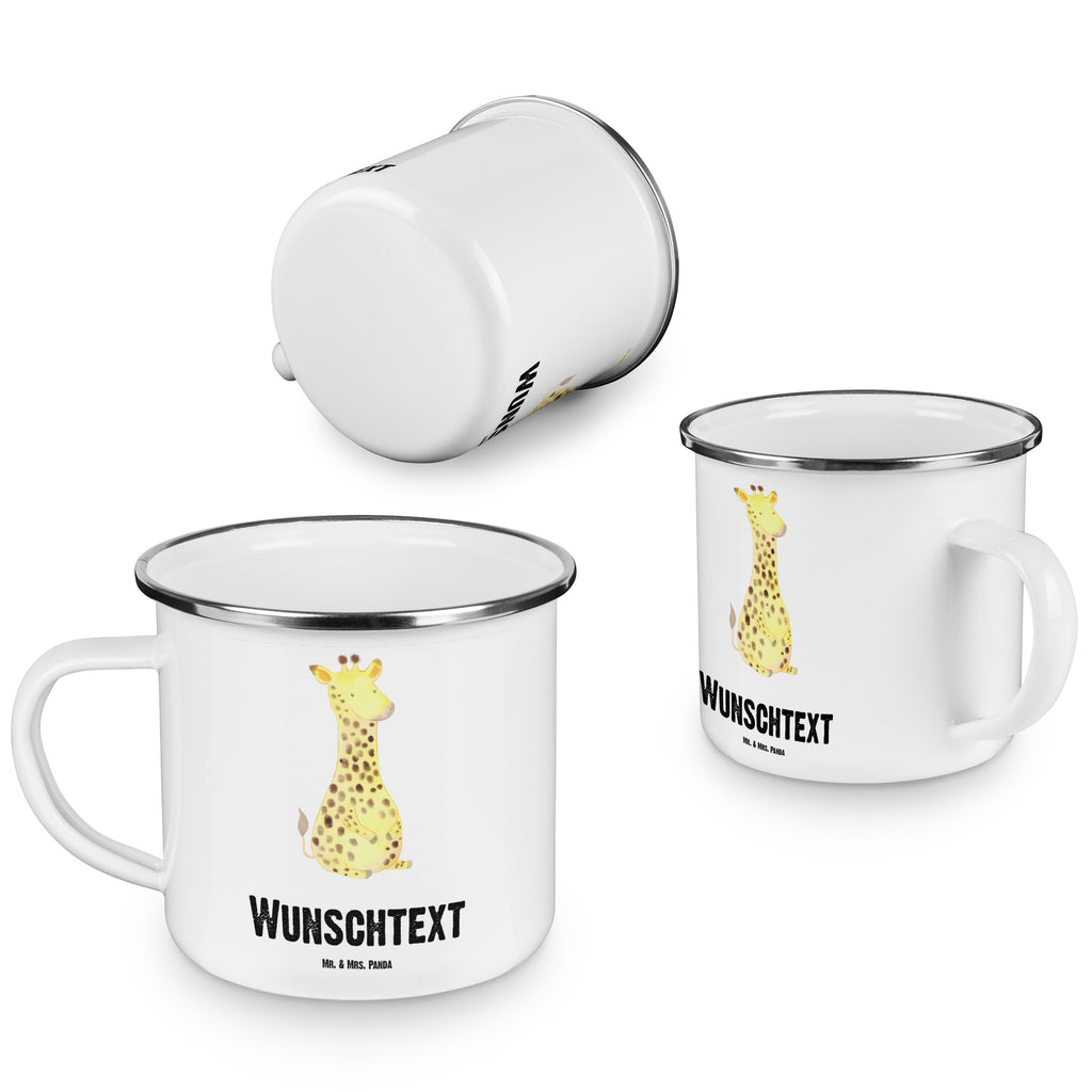 Personalisierte Emaille Tasse Giraffe Zufrieden Emaille Tasse personalisiert, Emaille Tasse mit Namen, Campingtasse personalisiert, Namenstasse, Campingtasse bedrucken, Campinggeschirr personalsisert, Afrika, Wildtiere, Giraffe, Zufrieden, Glück, Abenteuer