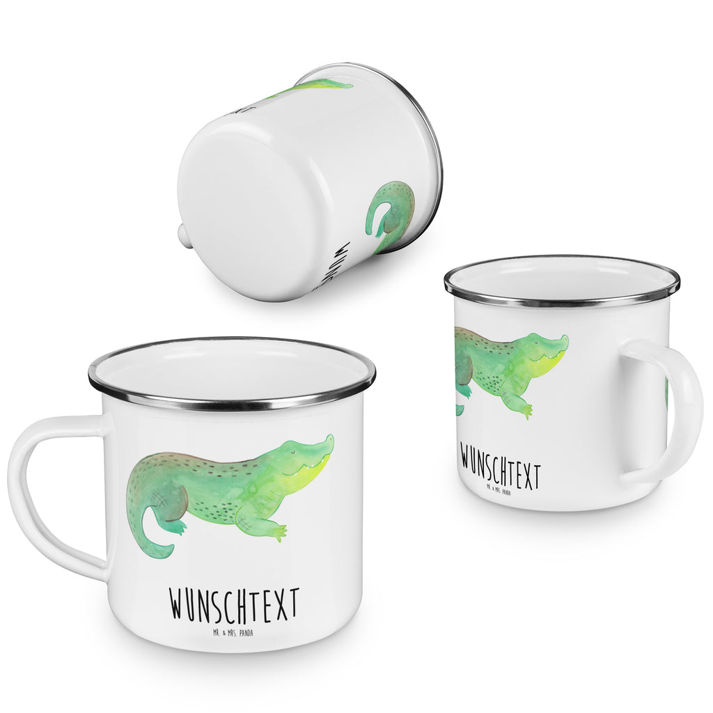 Personalisierte Emaille Tasse Krokodil Emaille Tasse personalisiert, Emaille Tasse mit Namen, Campingtasse personalisiert, Namenstasse, Campingtasse bedrucken, Campinggeschirr personalsisert, Meerestiere, Meer, Urlaub, Krokodil, Krokodile, verrückt sein, spontan sein, Abenteuerlust, Reiselust, Freundin, beste Freundin, Lieblingsmensch