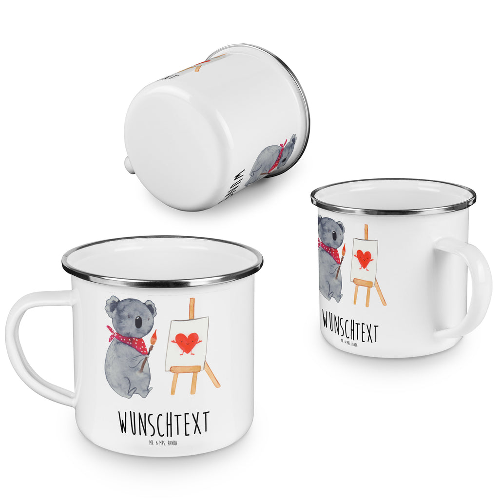 Personalisierte Emaille Tasse Koala Künstler Emaille Tasse personalisiert, Emaille Tasse mit Namen, Campingtasse personalisiert, Namenstasse, Campingtasse bedrucken, Campinggeschirr personalsisert, Koala, Koalabär, Liebe, Liebensbeweis, Liebesgeschenk, Gefühle, Künstler, zeichnen