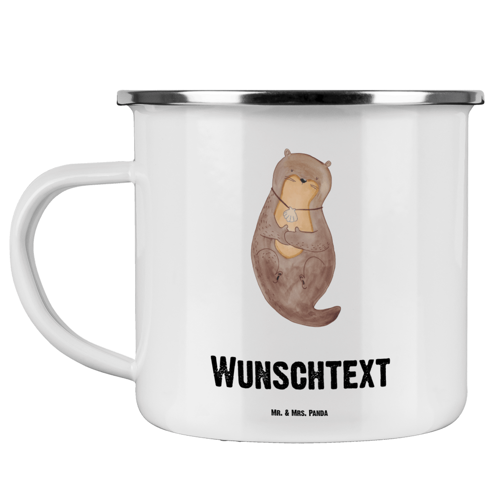 Personalisierte Emaille Tasse Otter mit Muschelmedaillon Emaille Tasse personalisiert, Emaille Tasse mit Namen, Campingtasse personalisiert, Namenstasse, Campingtasse bedrucken, Campinggeschirr personalsisert, Otter, Fischotter, Seeotter, Otterliebe, grübeln, träumen, Motivation, Tagträumen, Büro