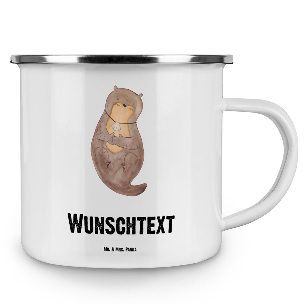 Personalisierte Emaille Tasse Otter mit Muschelmedaillon Emaille Tasse personalisiert, Emaille Tasse mit Namen, Campingtasse personalisiert, Namenstasse, Campingtasse bedrucken, Campinggeschirr personalsisert, Otter, Fischotter, Seeotter, Otterliebe, grübeln, träumen, Motivation, Tagträumen, Büro