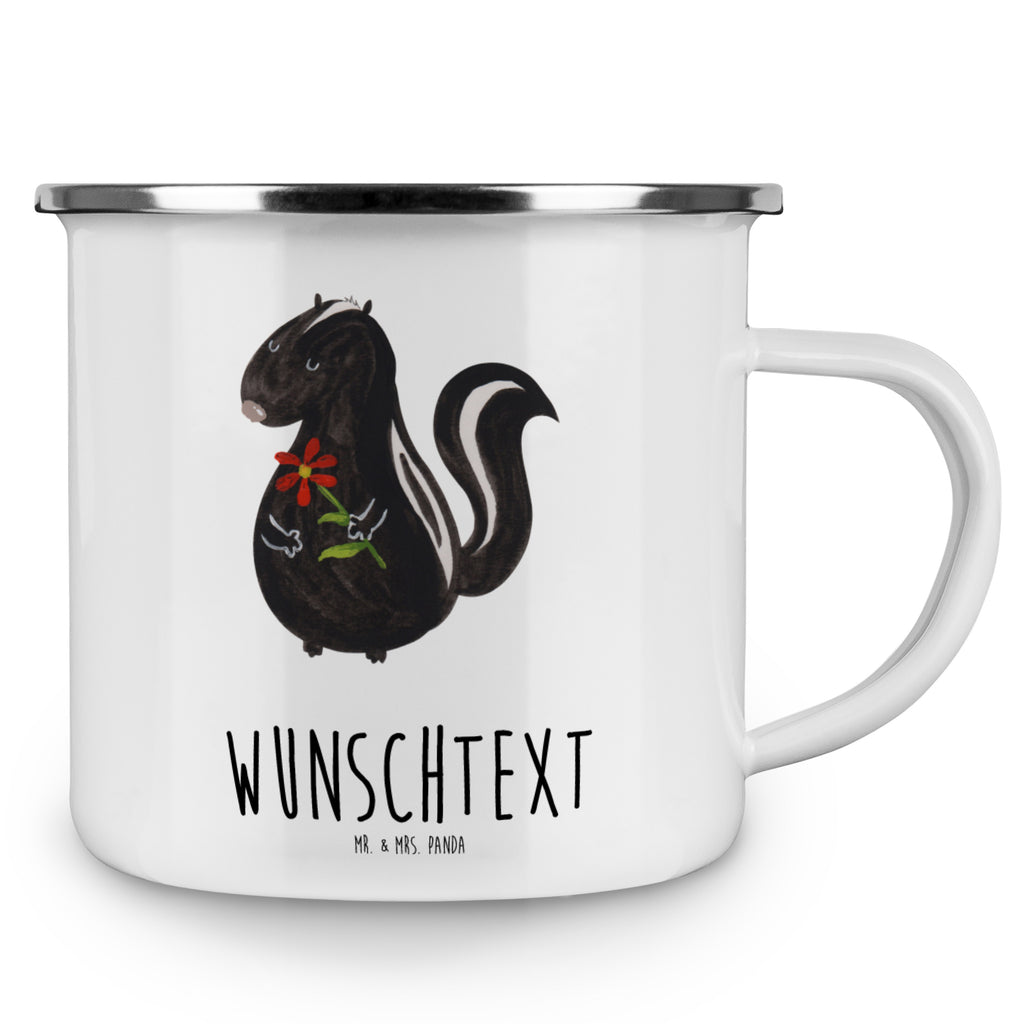 Personalisierte Emaille Tasse Stinktier Blume Emaille Tasse personalisiert, Emaille Tasse mit Namen, Campingtasse personalisiert, Namenstasse, Campingtasse bedrucken, Campinggeschirr personalsisert, Stinktier, Skunk, Wildtier, Raubtier, Stinker, Stinki, Tagträumer, verträumt, Dreams, Träume