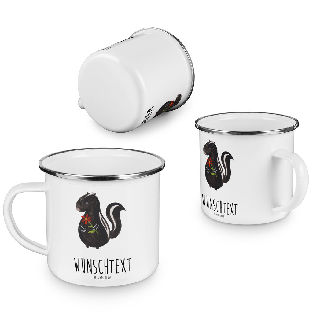 Personalisierte Emaille Tasse Stinktier Blume Emaille Tasse personalisiert, Emaille Tasse mit Namen, Campingtasse personalisiert, Namenstasse, Campingtasse bedrucken, Campinggeschirr personalsisert, Stinktier, Skunk, Wildtier, Raubtier, Stinker, Stinki, Tagträumer, verträumt, Dreams, Träume