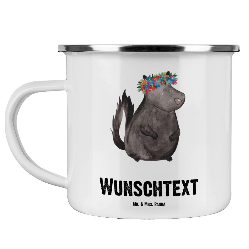 Personalisierte Emaille Tasse Stinktier Blumenmaedchen Emaille Tasse personalisiert, Emaille Tasse mit Namen, Campingtasse personalisiert, Namenstasse, Campingtasse bedrucken, Campinggeschirr personalsisert, Stinktier, Skunk, Wildtier, Raubtier, Stinker, Stinki, Yoga, Namaste, Lebe, Liebe, Lache