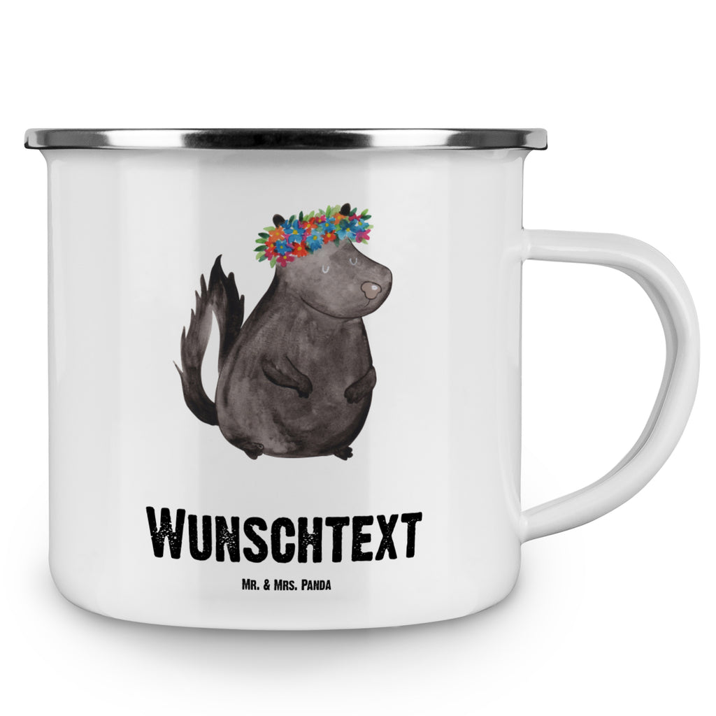 Personalisierte Emaille Tasse Stinktier Blumenmaedchen Emaille Tasse personalisiert, Emaille Tasse mit Namen, Campingtasse personalisiert, Namenstasse, Campingtasse bedrucken, Campinggeschirr personalsisert, Stinktier, Skunk, Wildtier, Raubtier, Stinker, Stinki, Yoga, Namaste, Lebe, Liebe, Lache