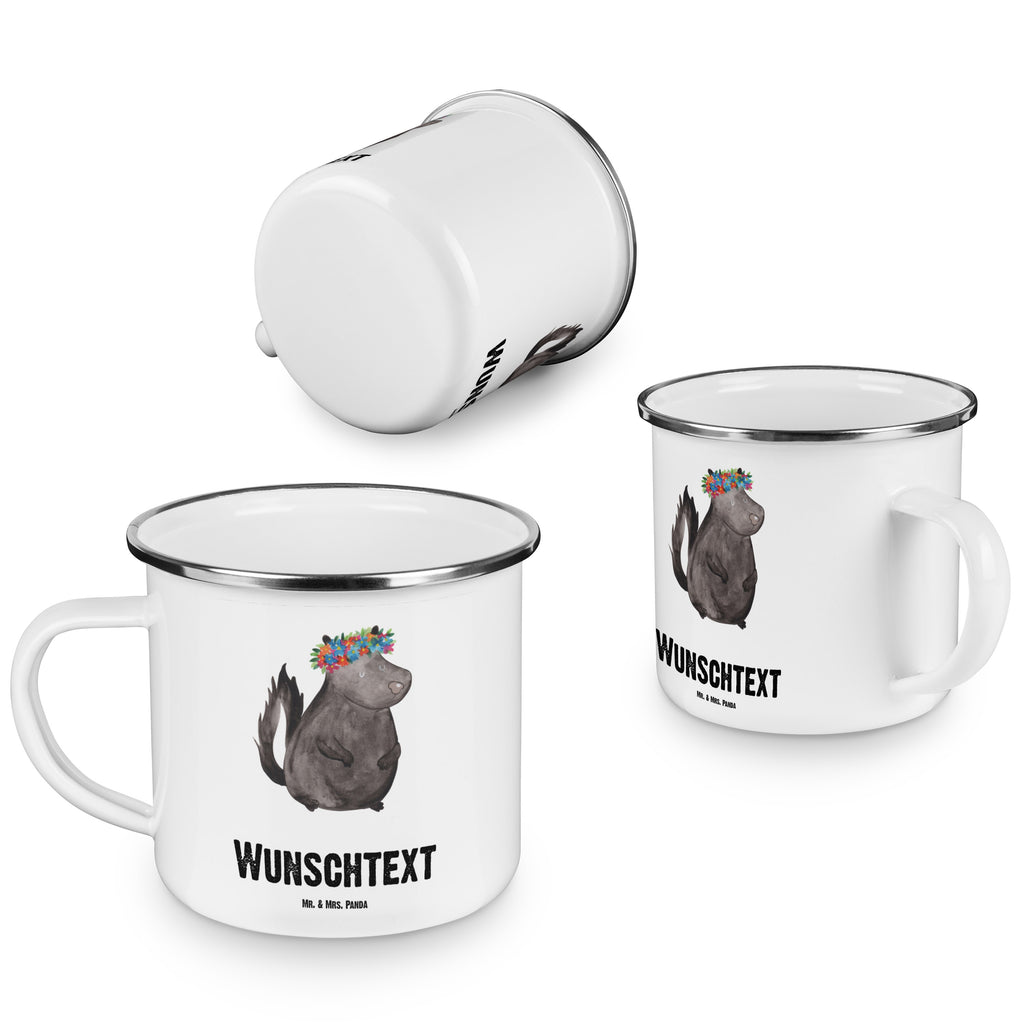 Personalisierte Emaille Tasse Stinktier Blumenmaedchen Emaille Tasse personalisiert, Emaille Tasse mit Namen, Campingtasse personalisiert, Namenstasse, Campingtasse bedrucken, Campinggeschirr personalsisert, Stinktier, Skunk, Wildtier, Raubtier, Stinker, Stinki, Yoga, Namaste, Lebe, Liebe, Lache