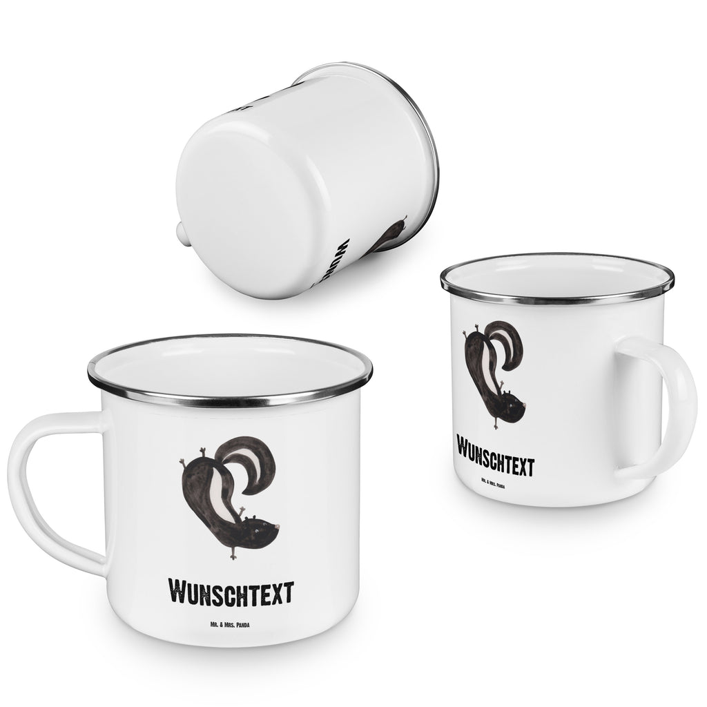 Personalisierte Emaille Tasse Stinktier Handstand Emaille Tasse personalisiert, Emaille Tasse mit Namen, Campingtasse personalisiert, Namenstasse, Campingtasse bedrucken, Campinggeschirr personalsisert, Stinktier, Skunk, Wildtier, Raubtier, Stinker, Stinki, Spielplatz, verpielt, Kind