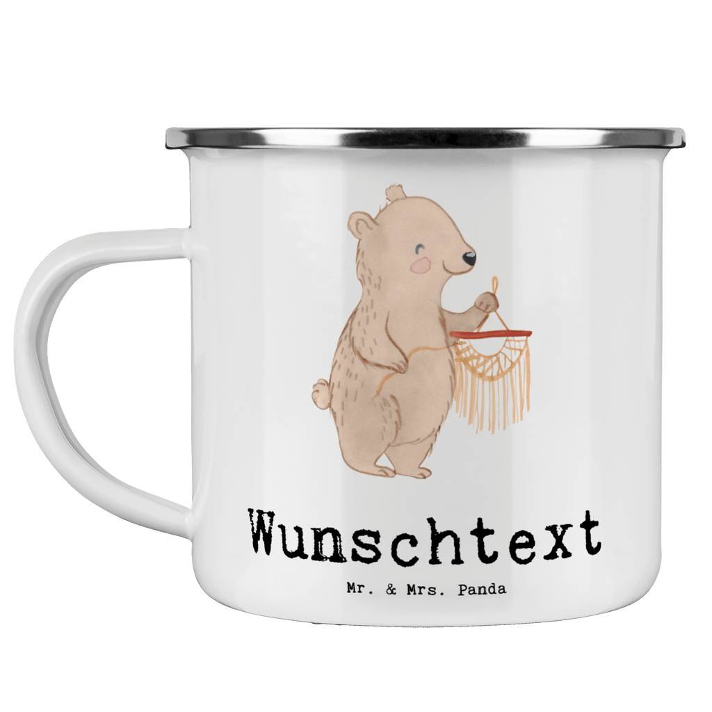 Personalisierte Emaille Tasse Bär Makramee Tage Emaille Tasse personalisiert, Emaille Tasse mit Namen, Campingtasse personalisiert, Namenstasse, Campingtasse bedrucken, Campinggeschirr personalsisert, Geschenk, Sport, Sportart, Hobby, Schenken, Danke, Dankeschön, Auszeichnung, Gewinn, Sportler, Makramee, Basteln, Basteln mit Makramee