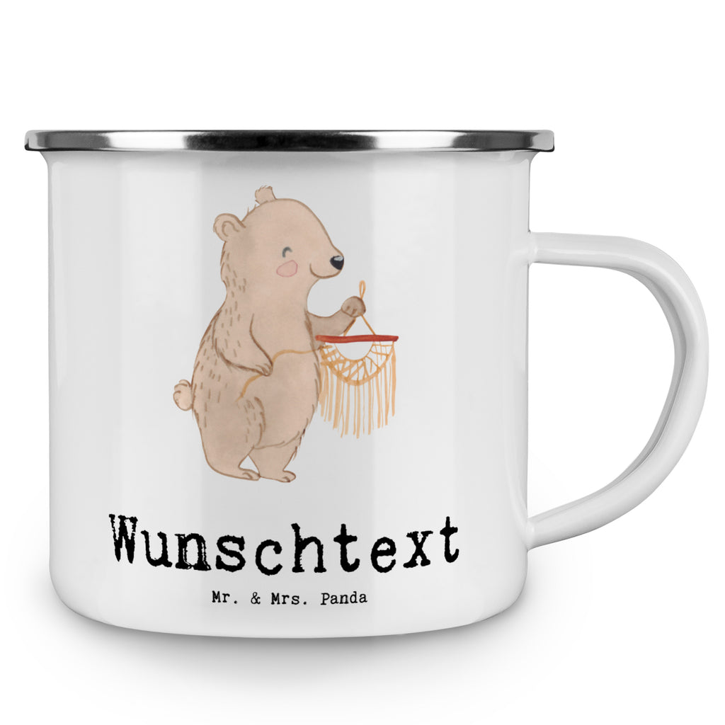 Personalisierte Emaille Tasse Bär Makramee Tage Emaille Tasse personalisiert, Emaille Tasse mit Namen, Campingtasse personalisiert, Namenstasse, Campingtasse bedrucken, Campinggeschirr personalsisert, Geschenk, Sport, Sportart, Hobby, Schenken, Danke, Dankeschön, Auszeichnung, Gewinn, Sportler, Makramee, Basteln, Basteln mit Makramee