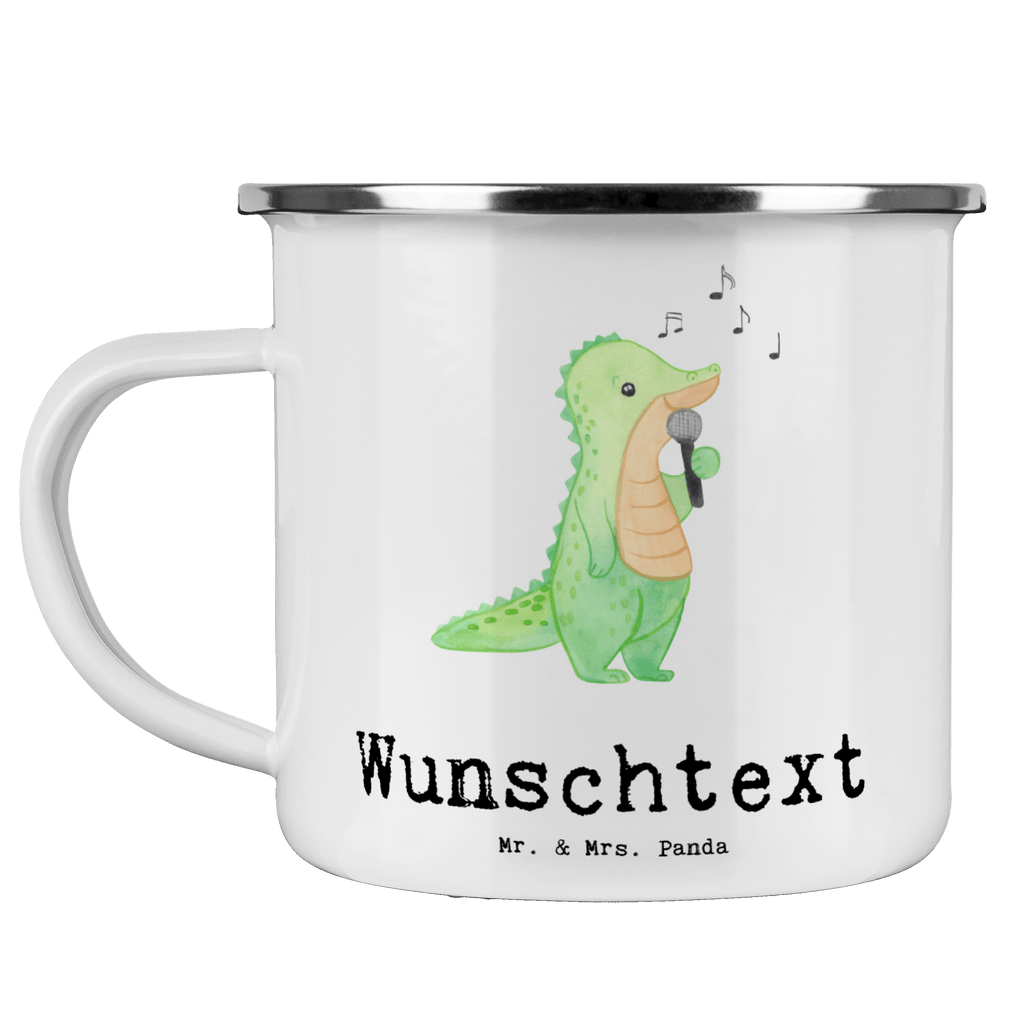 Personalisierte Emaille Tasse Krokodil Singen Tage Emaille Tasse personalisiert, Emaille Tasse mit Namen, Campingtasse personalisiert, Namenstasse, Campingtasse bedrucken, Campinggeschirr personalsisert, Geschenk, Sport, Sportart, Hobby, Schenken, Danke, Dankeschön, Auszeichnung, Gewinn, Sportler, Singen, Band, Live Auftritt, Gesang, Hobbysänger