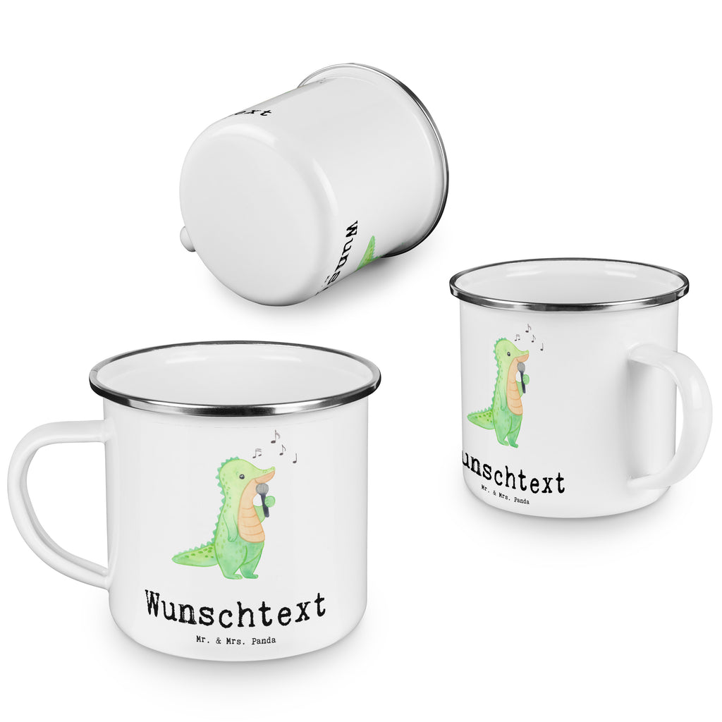 Personalisierte Emaille Tasse Krokodil Singen Tage Emaille Tasse personalisiert, Emaille Tasse mit Namen, Campingtasse personalisiert, Namenstasse, Campingtasse bedrucken, Campinggeschirr personalsisert, Geschenk, Sport, Sportart, Hobby, Schenken, Danke, Dankeschön, Auszeichnung, Gewinn, Sportler, Singen, Band, Live Auftritt, Gesang, Hobbysänger
