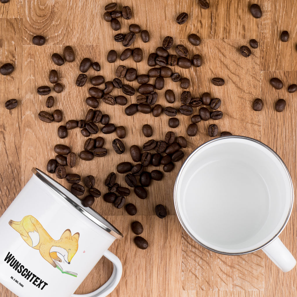 Personalisierte Emaille Tasse Fuchs Lesen Tage Emaille Tasse personalisiert, Emaille Tasse mit Namen, Campingtasse personalisiert, Namenstasse, Campingtasse bedrucken, Campinggeschirr personalsisert, Geschenk, Sport, Sportart, Hobby, Schenken, Danke, Dankeschön, Auszeichnung, Gewinn, Sportler, lesen, Bücher lesen, Bücherwurm